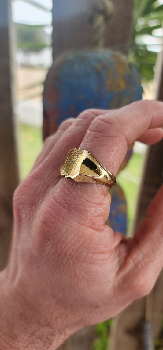 Chunky vintage men’s signet ring crafted in solid brass — this bold beauty carries all the charm of an old-world heirloom with a modern edge.