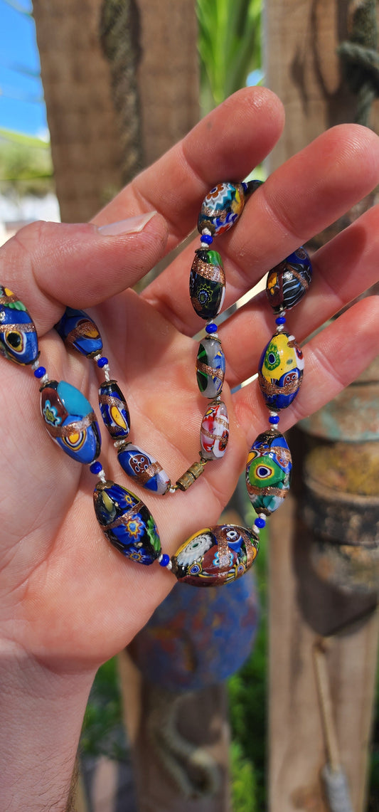 An extraordinary vintage art deco era Venetian Murano Millefiori glass choker necklace, bursting with color, craftsmanship, and old-world charm.