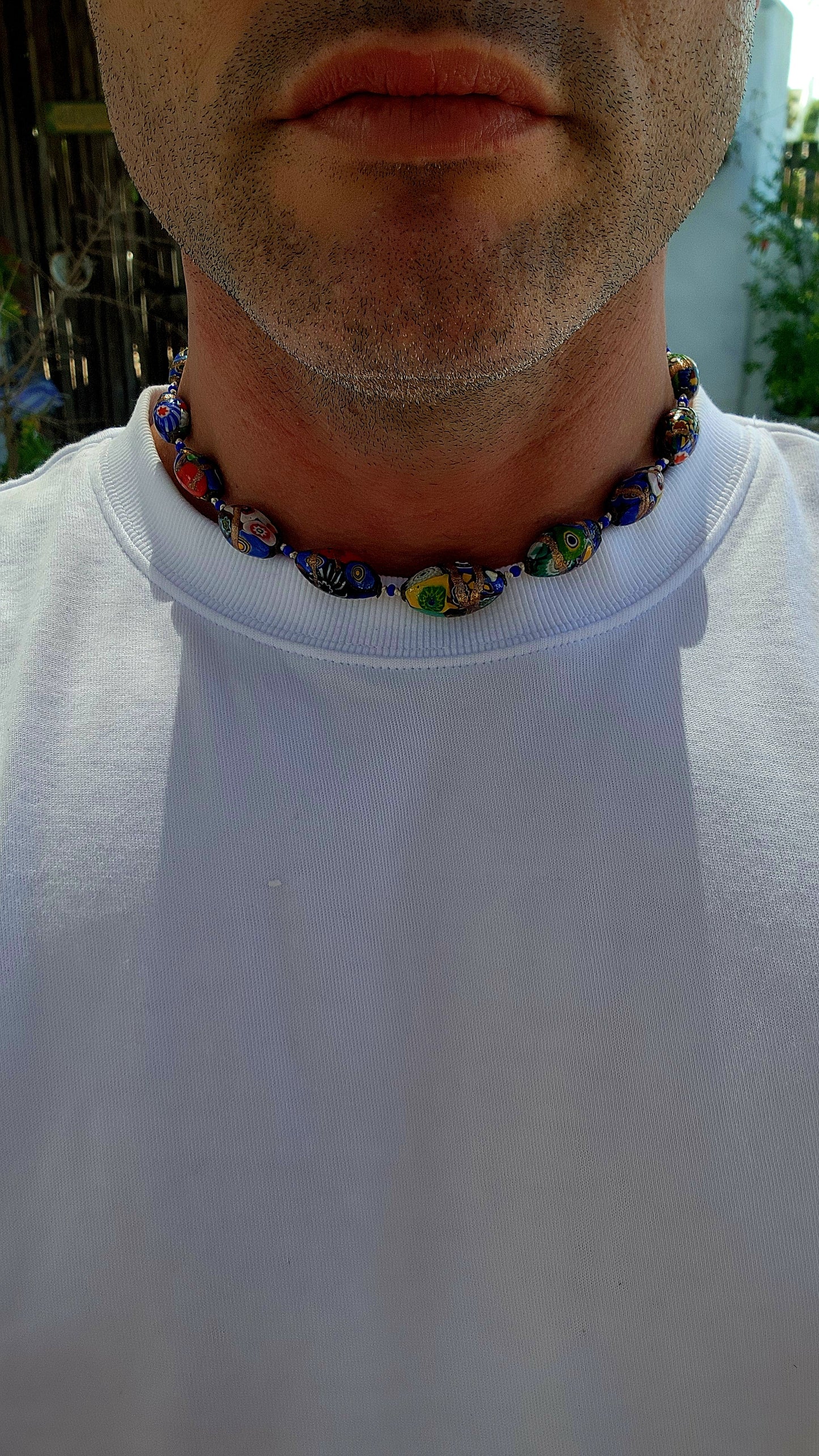 An extraordinary vintage art deco era Venetian Murano Millefiori glass choker necklace, bursting with color, craftsmanship, and old-world charm.