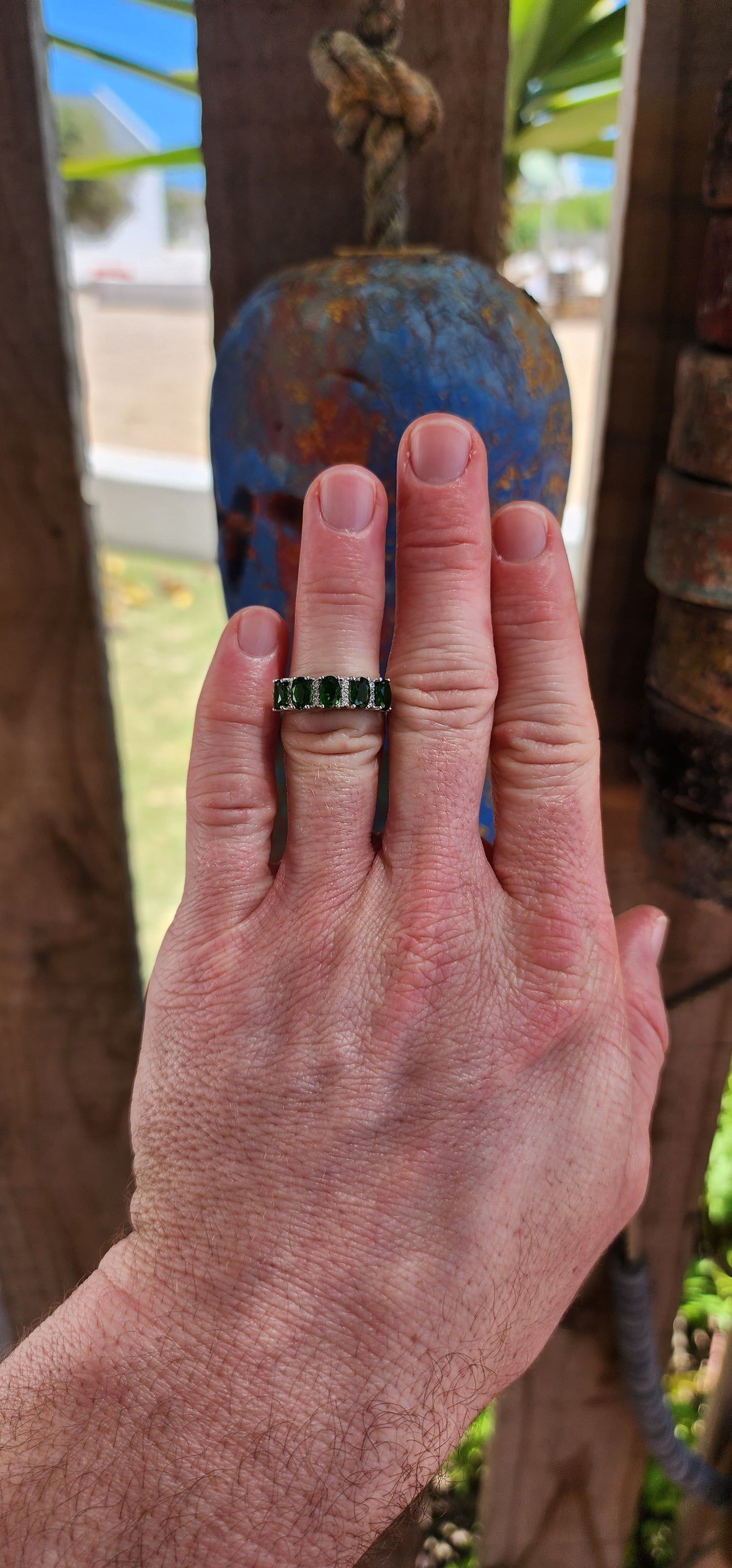 “Evergreen Promise” Chrome Diopside Half-Eternity Ring.
