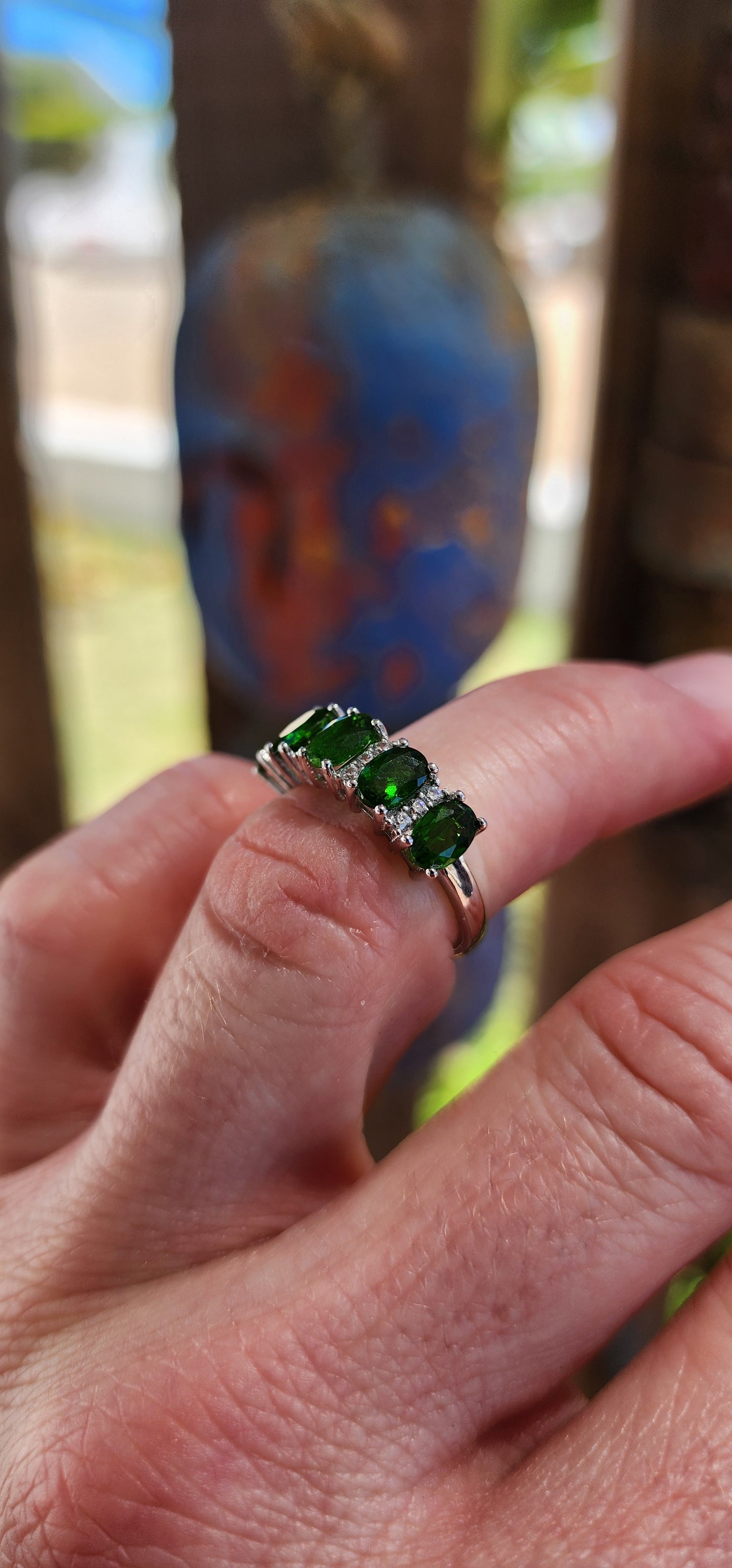“Evergreen Promise” Chrome Diopside Half-Eternity Ring.