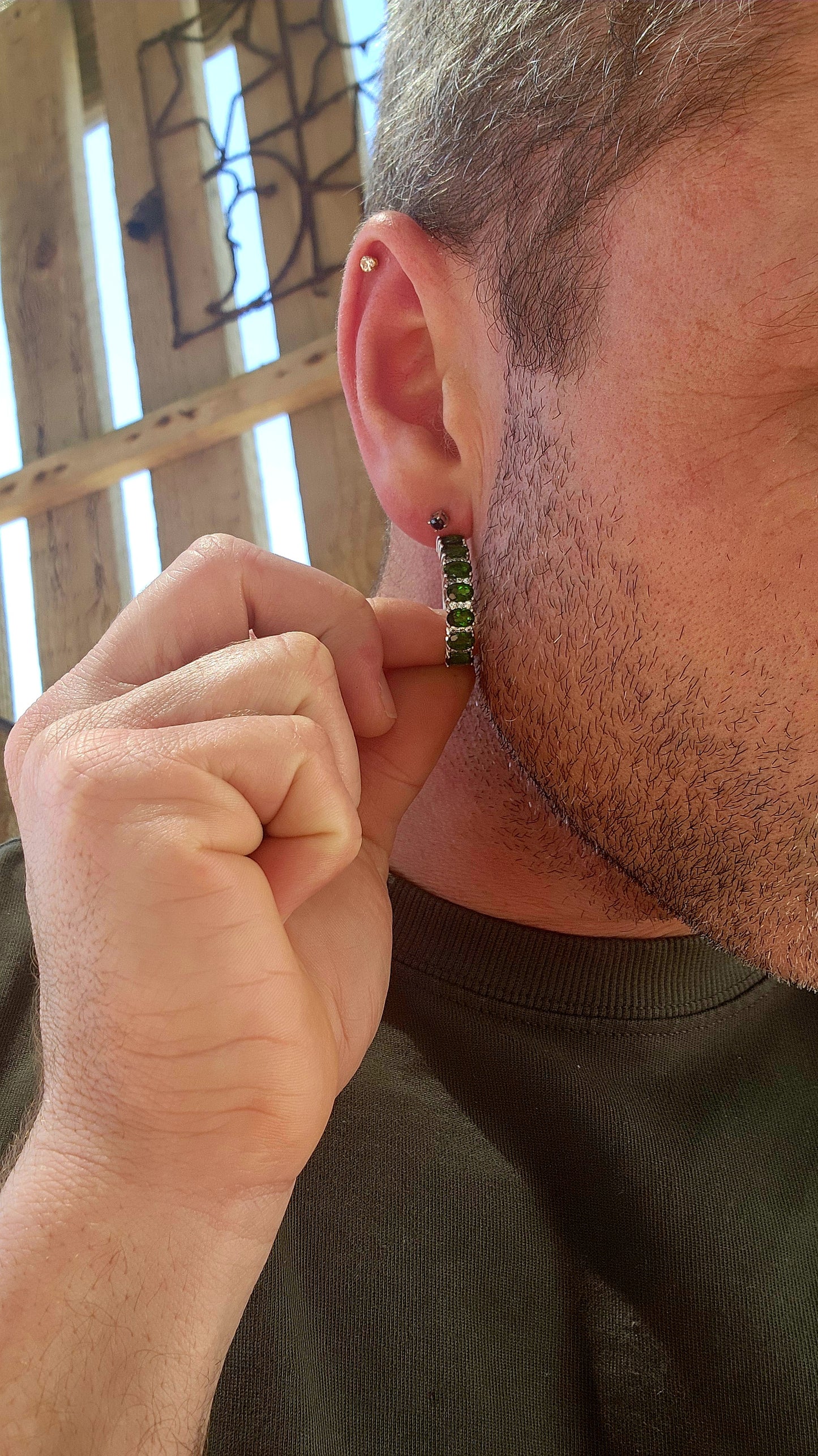 “Forest Halo” Chrome Diopside Hoop Earrings.