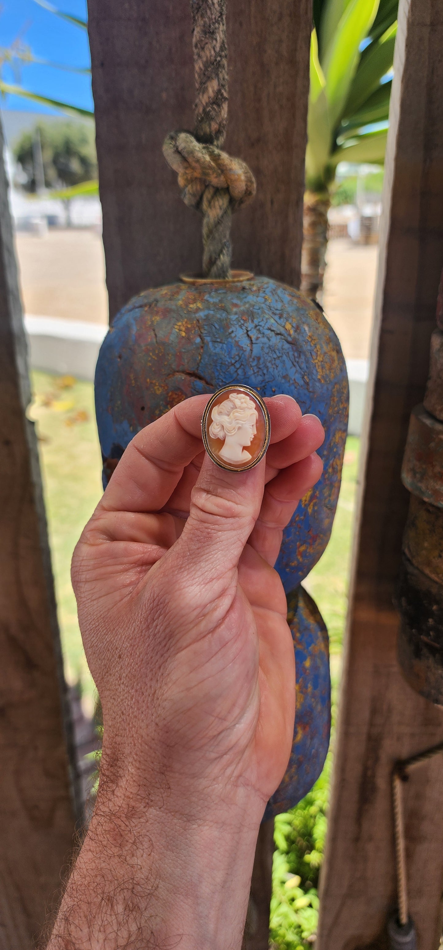 Vintage Hand-Carved Shell Cameo Brooch / Pendant — .900 Silver.