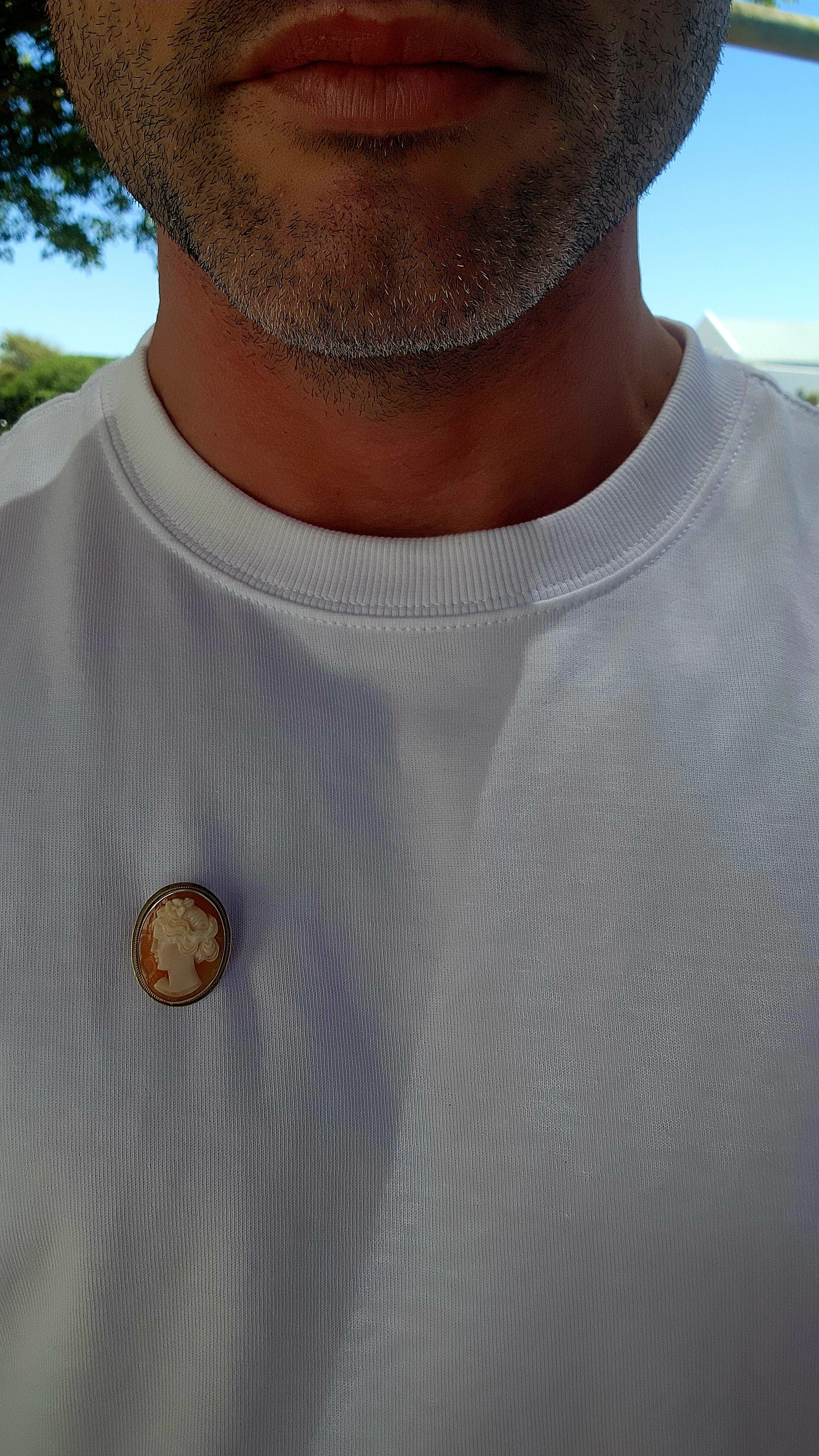 Vintage Hand-Carved Shell Cameo Brooch / Pendant — .900 Silver.