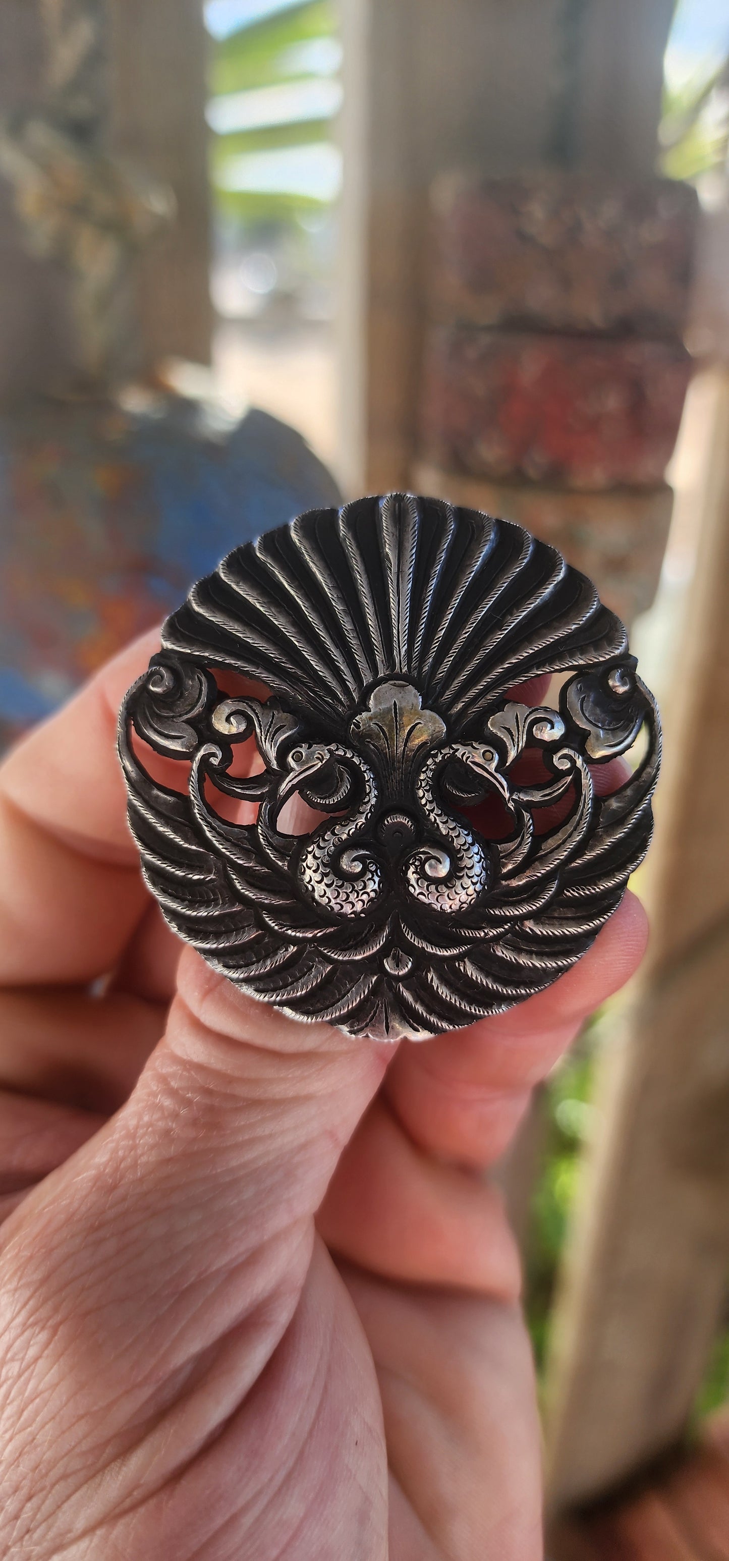 An exceptional treasure from the Indonesian island of Java — this Art Deco-era .800 silver brooch is a shining example of Yogyakarta / Djokja (Jogja) silverwork.