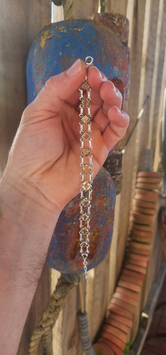 Sun-Kissed Spark — Sterling Silver & Citrine Princess-Cut Tennis Style Bracelet.