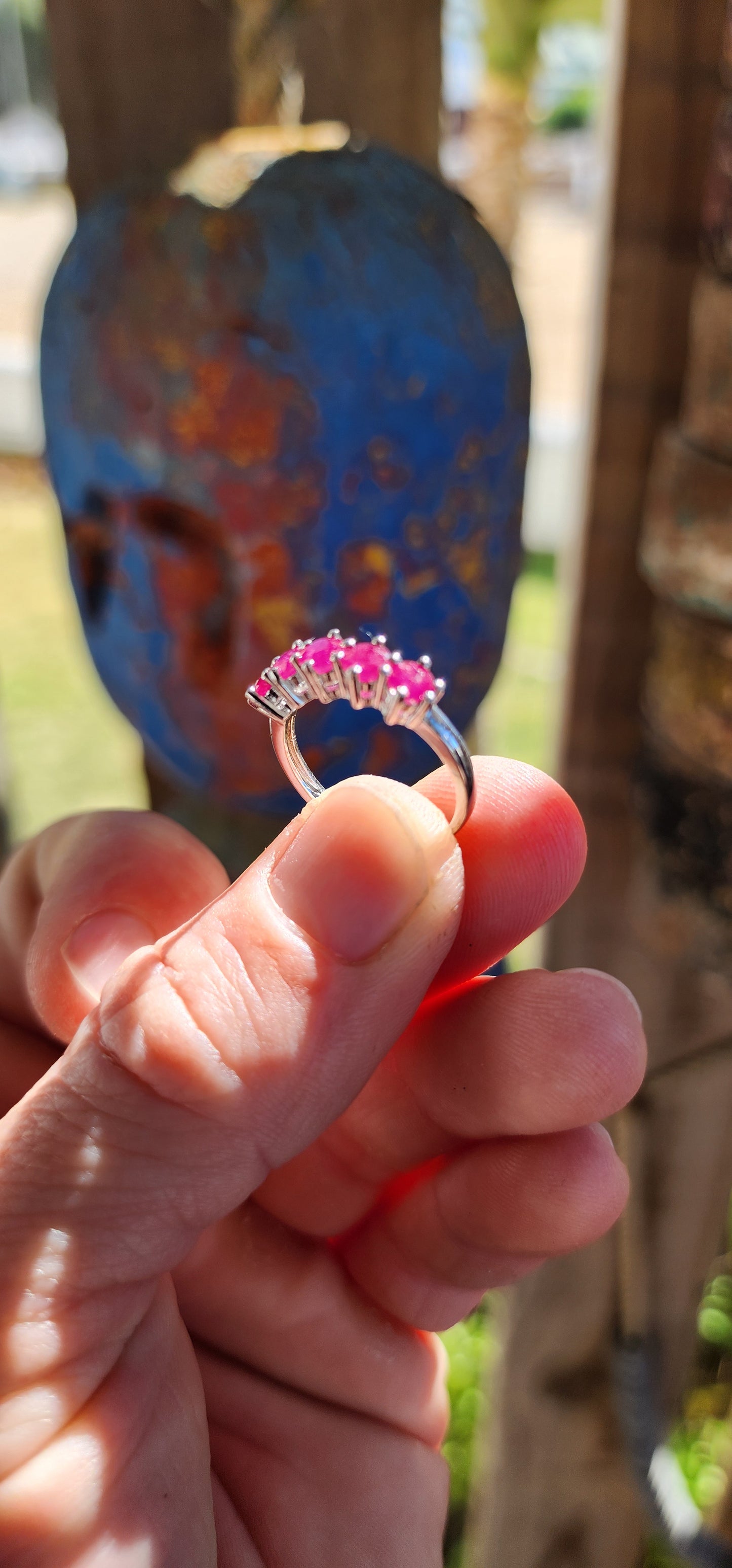 Sterling Silver Half-Eternity Ruby Ring.
