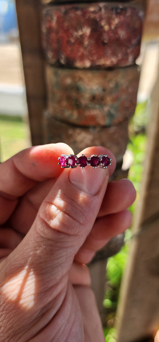 Sterling Silver Half-Eternity Ruby Ring.