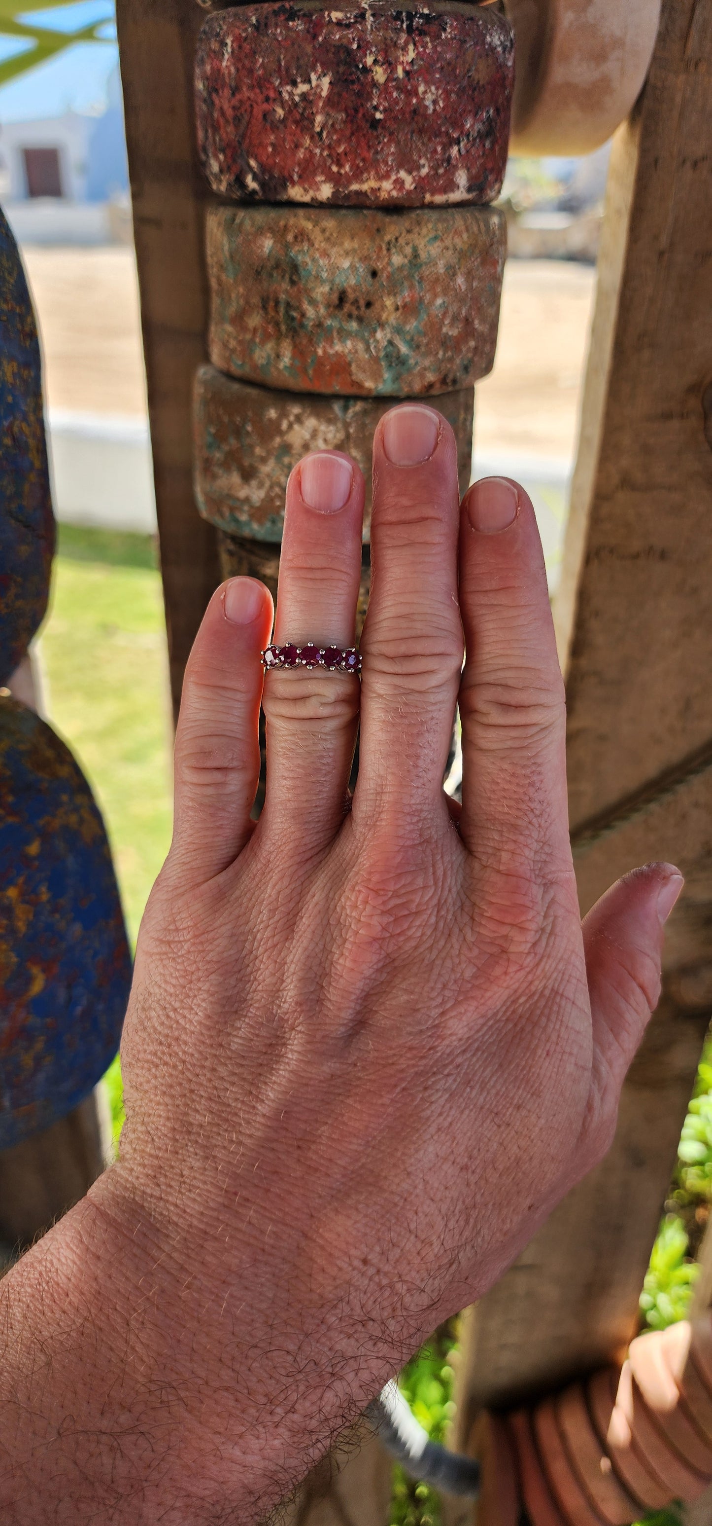 Sterling Silver Half-Eternity Ruby Ring.
