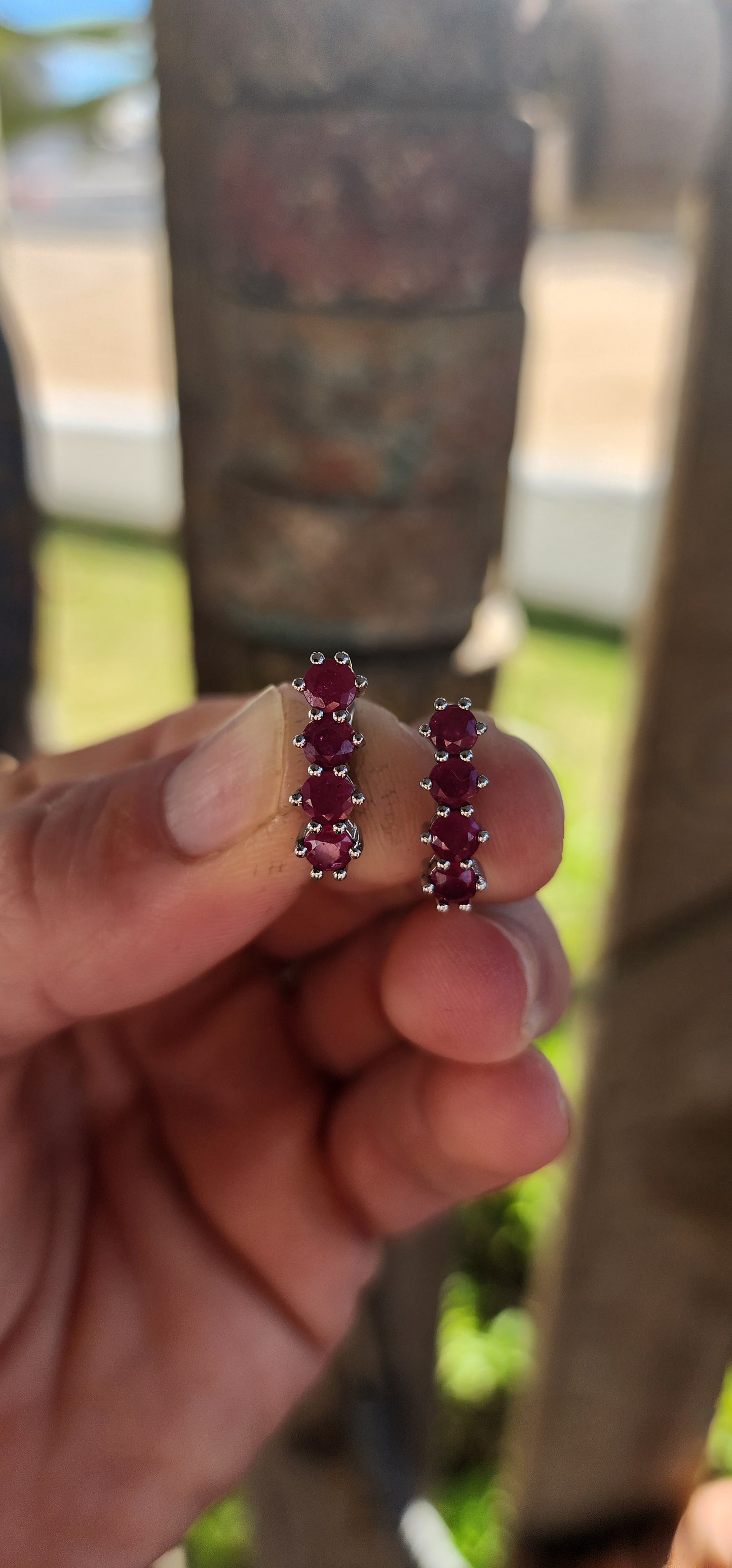 Sterling Silver and Ruby Drop Earrings.