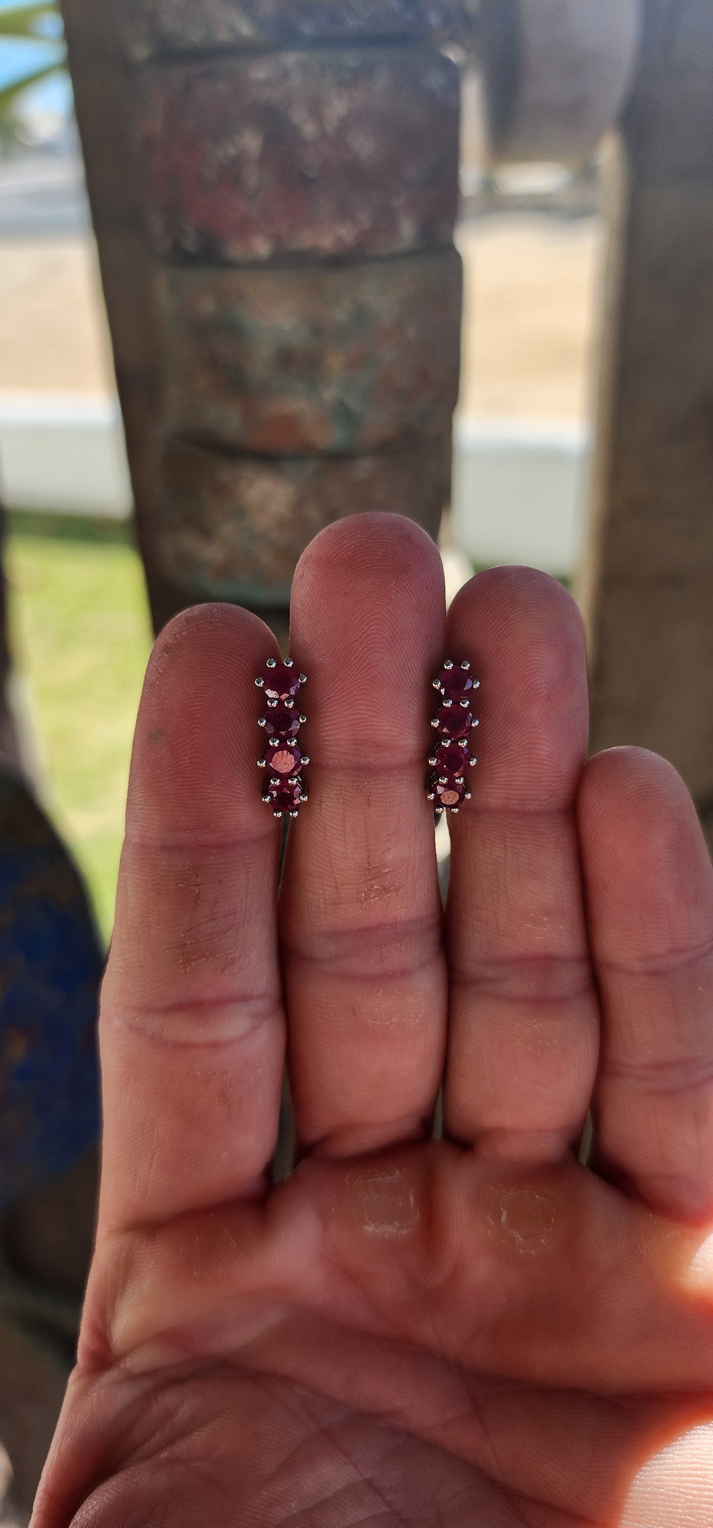 Sterling Silver and Ruby Drop Earrings.
