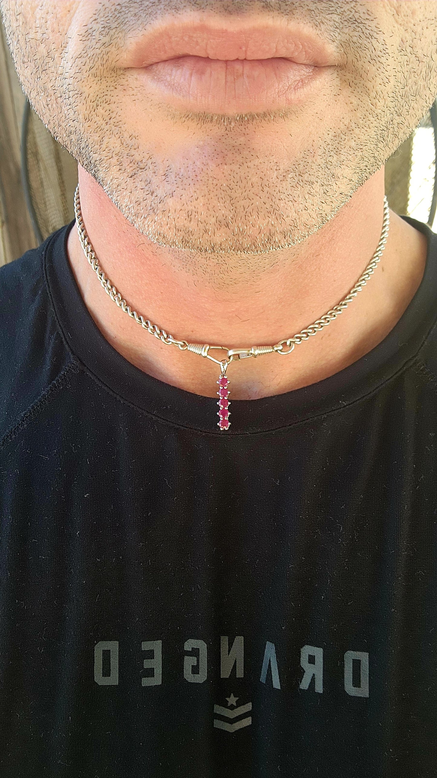 Sterling Silver and Ruby Line Pendant.
