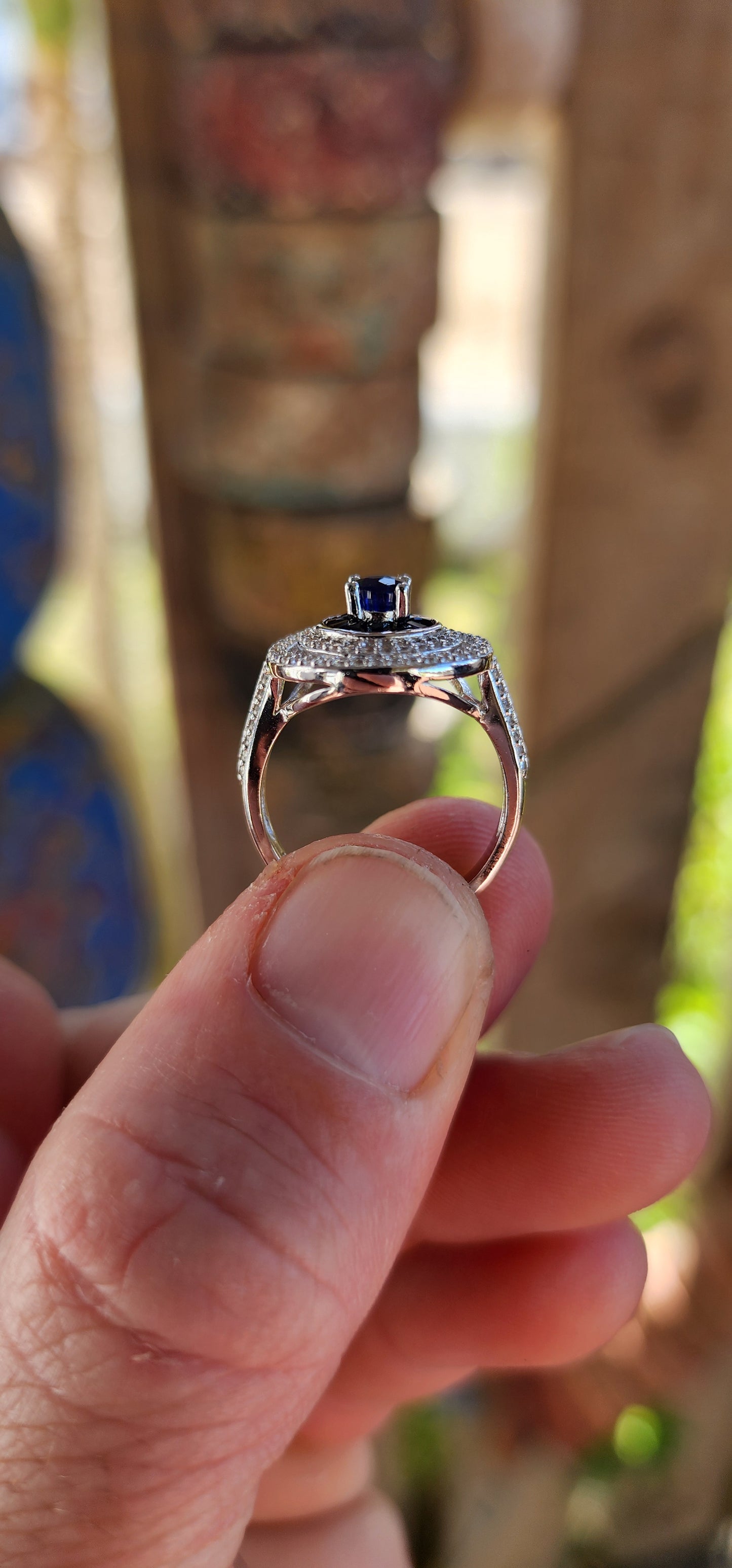 Midnight Constellation – Sapphire Halo Ring.