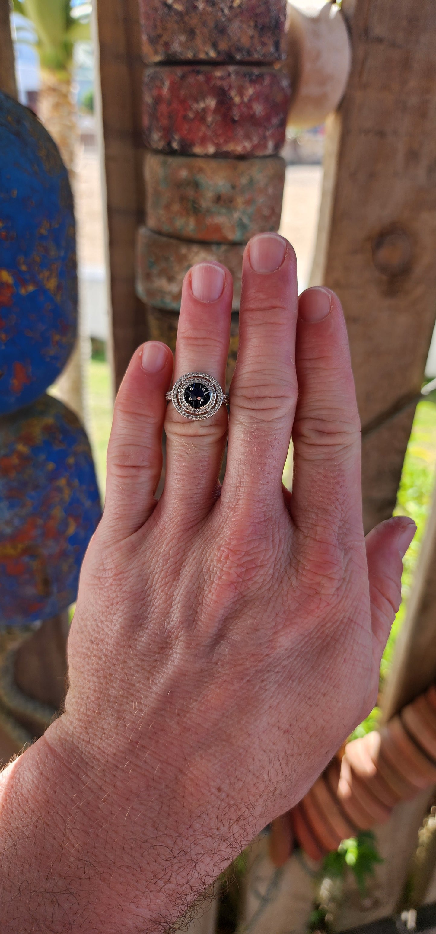 Midnight Constellation – Sapphire Halo Ring.