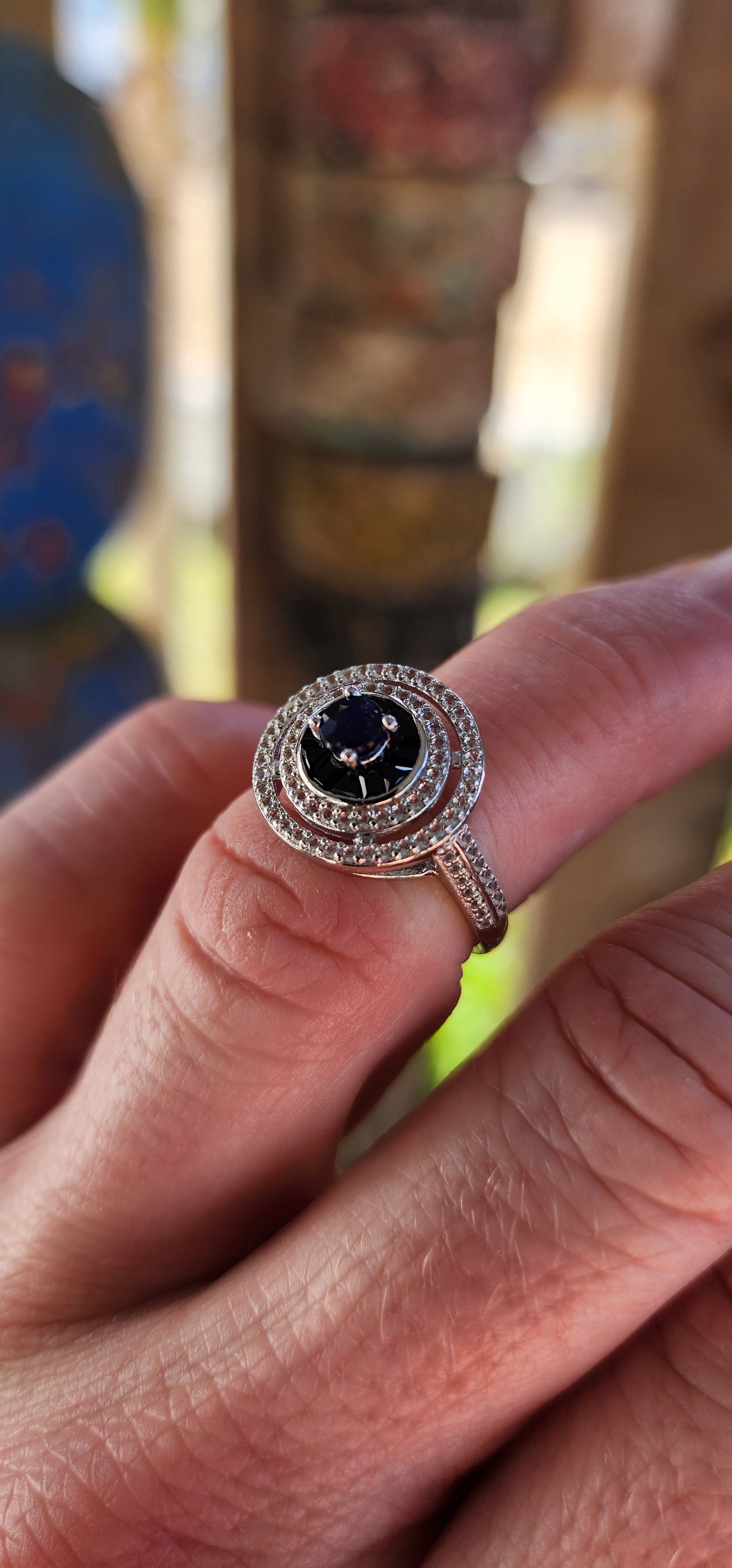 Midnight Constellation – Sapphire Halo Ring.