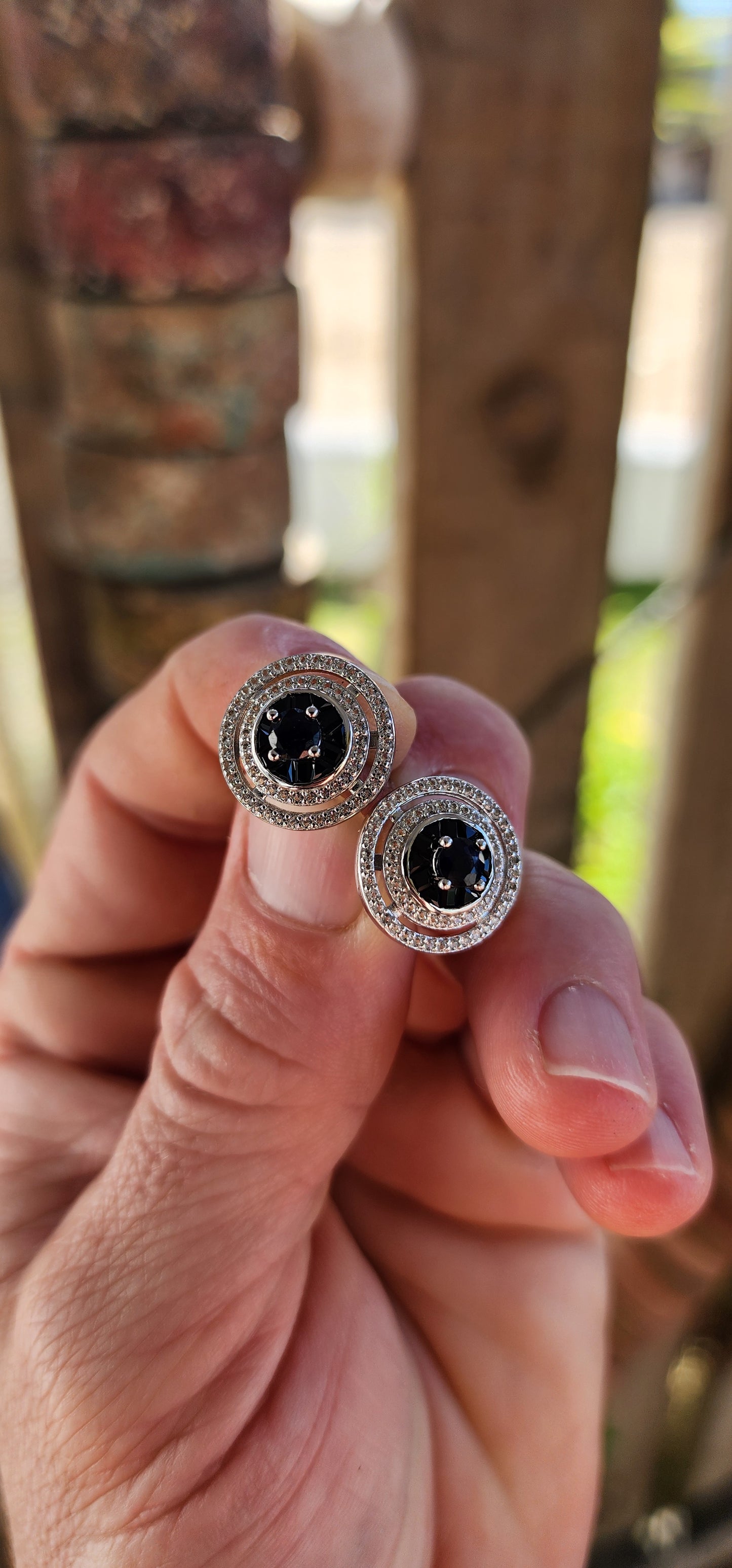 Night-Sky Orbit – Sapphire Halo Stud Earrings.