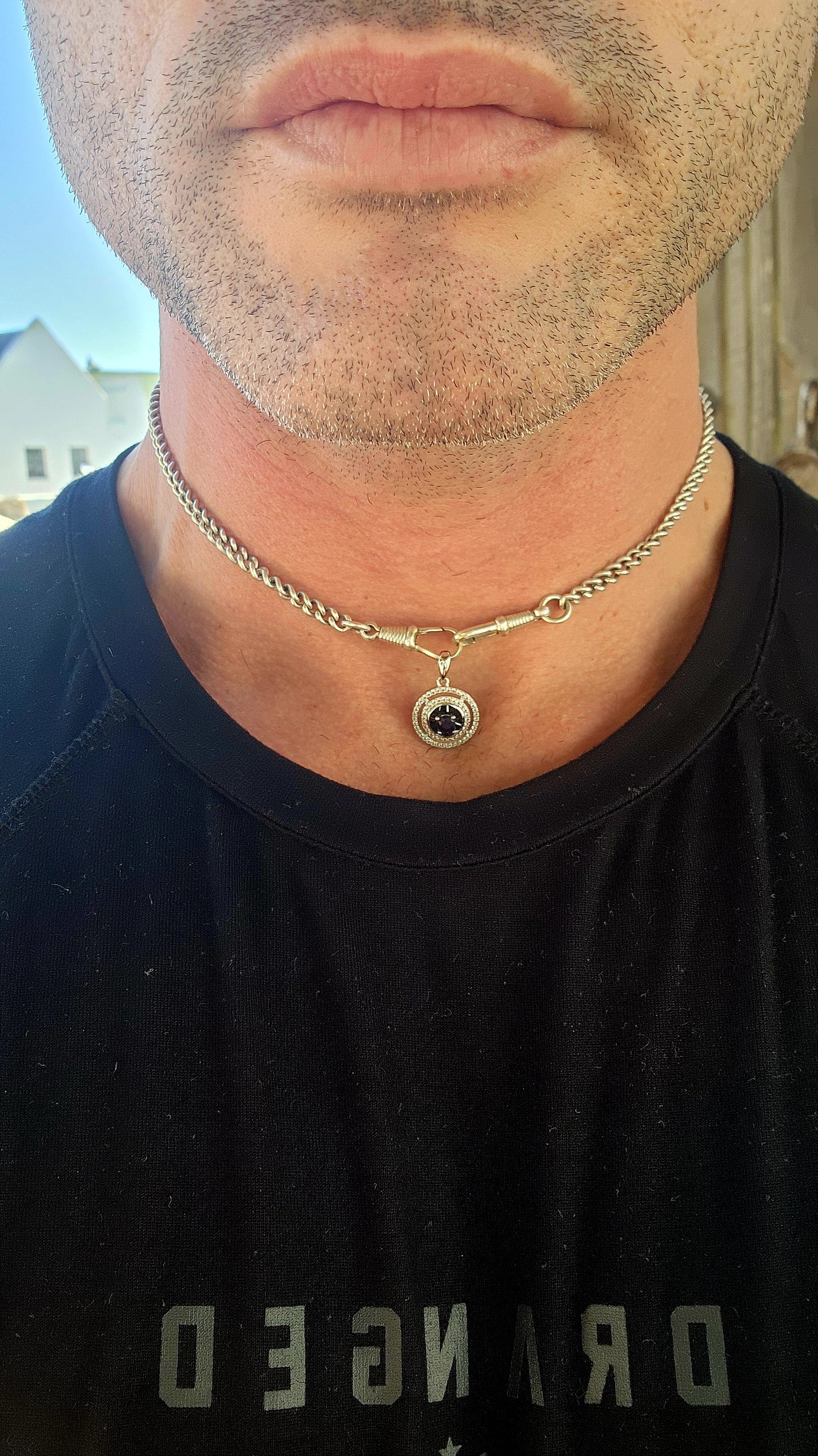 Celestial Orbit – Sapphire Halo Pendant (chain not included).