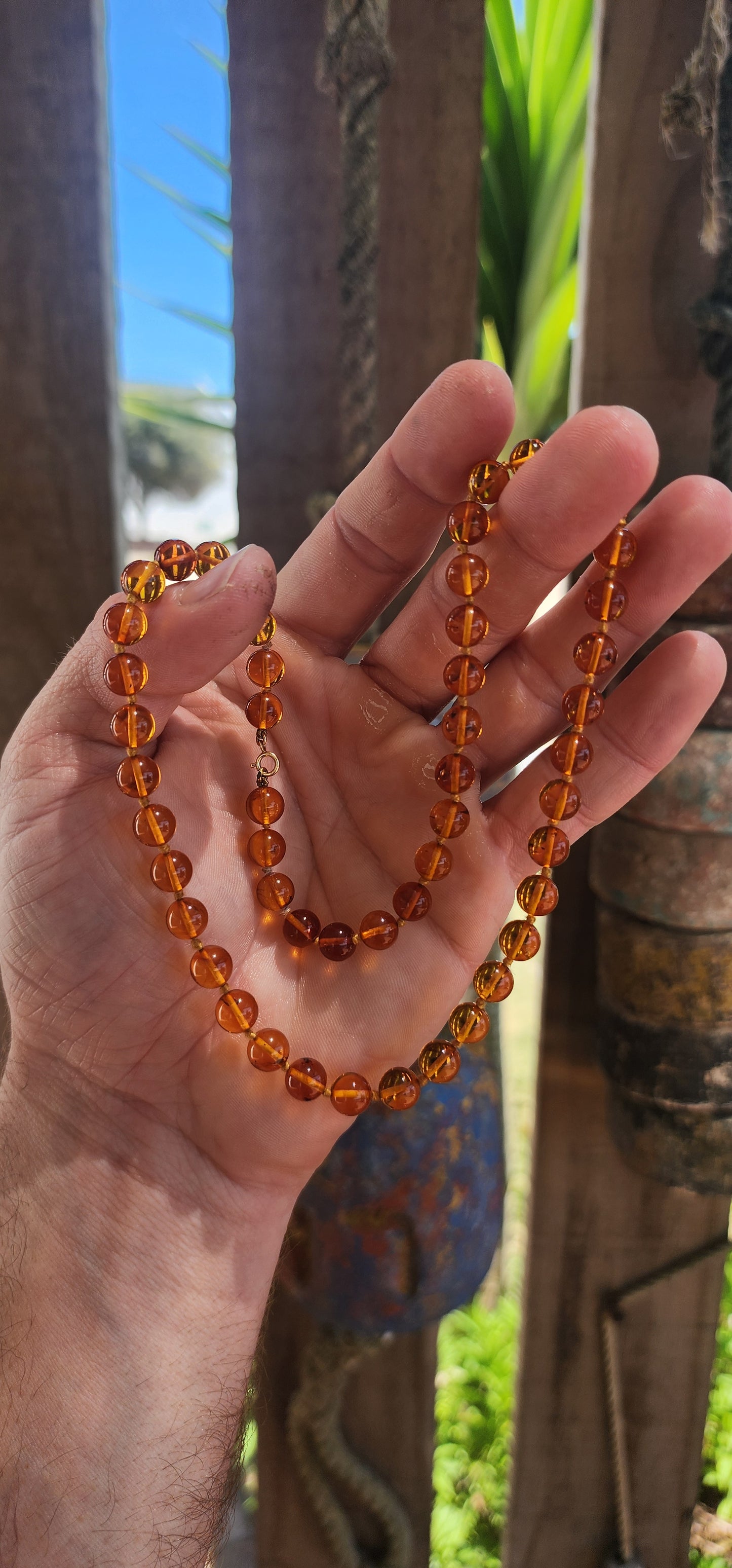 A warm sun-kissed treasure, this beautiful vintage cognac Baltic amber necklace radiates honey-rich glow and natural charm.