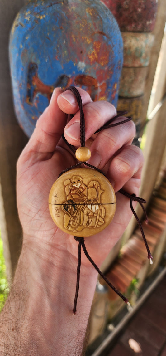 Antique late Edo/Meiji period Japanese Carved Ivory Inro & Ojime | Signed.