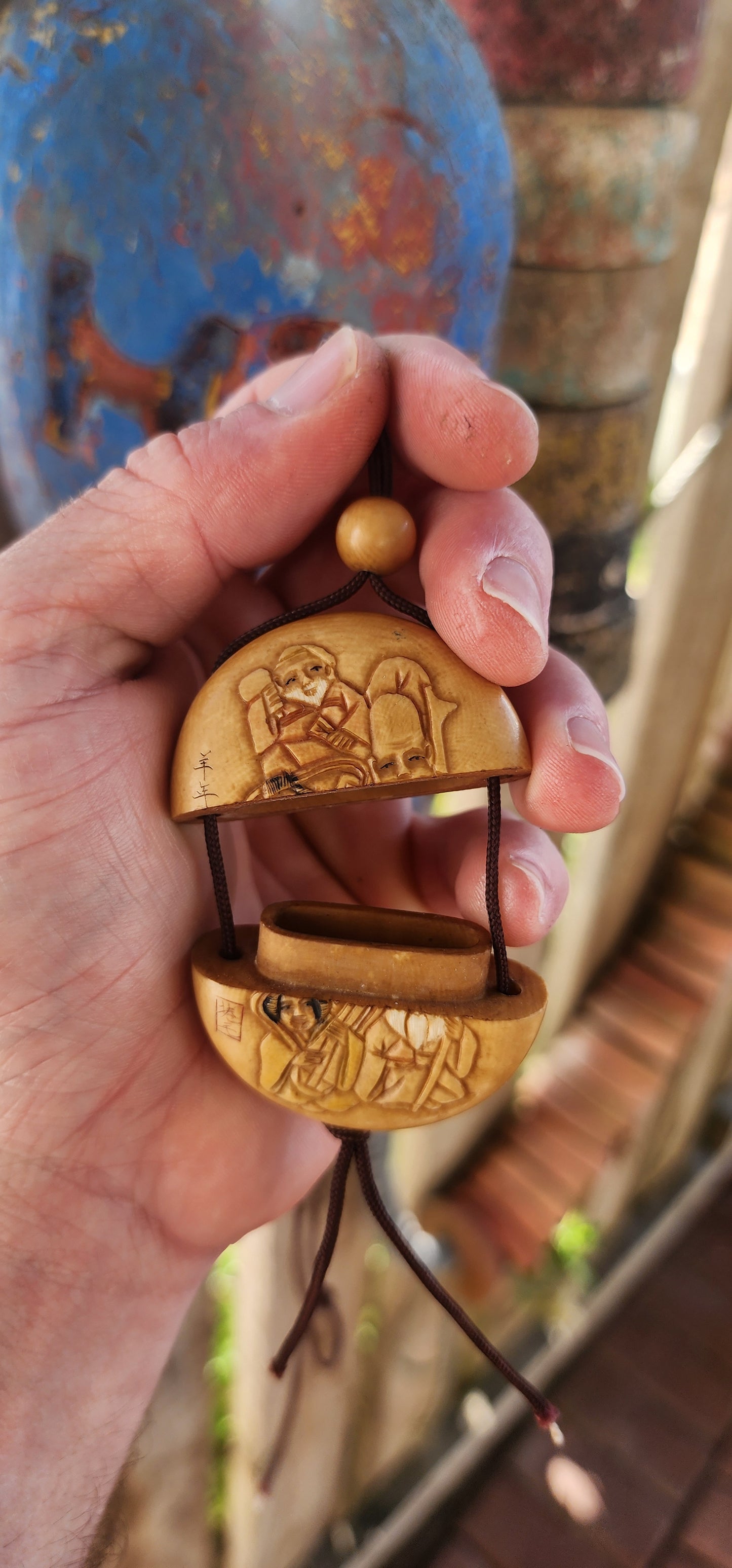 Antique late Edo/Meiji period Japanese Carved Ivory Inro & Ojime | Signed.