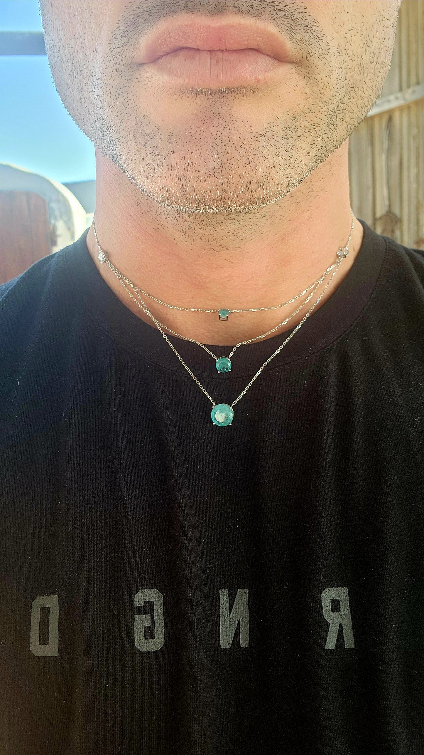 Unusually beautiful, feminine, and effortlessly chic!
This sterling silver layered three-strand necklace captures the magic of pure, crystal-blue radiance.