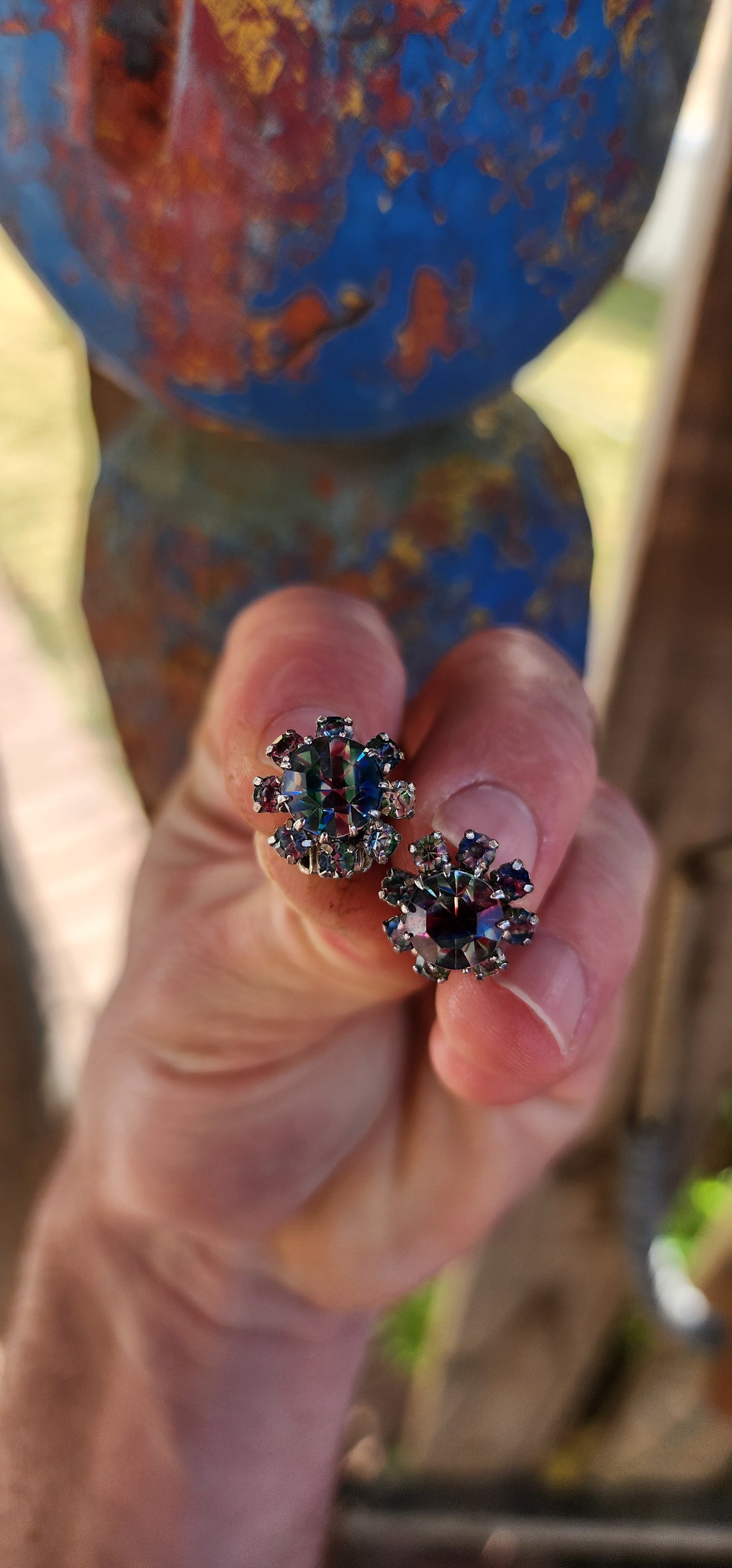 A dazzling lot of six marvelous vintage costume clip-on earring pairs — each one with its own personality, era, and mood. Small in size but BIG on charm, sass, colour and sparkle!