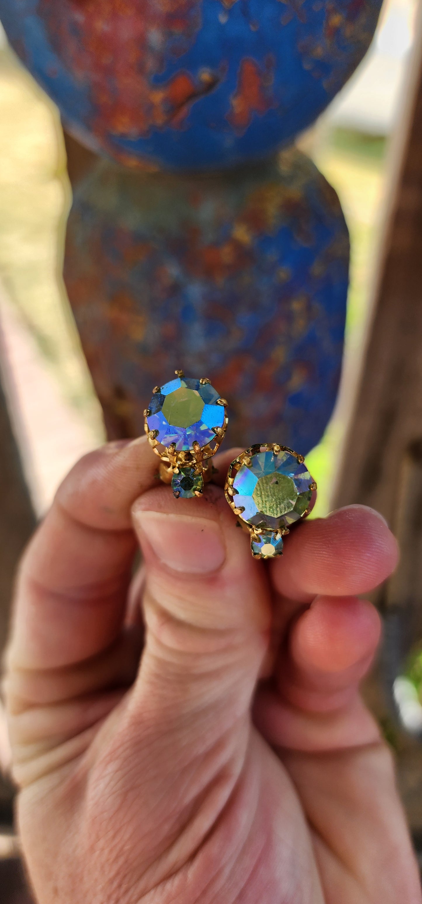 A dazzling lot of six marvelous vintage costume clip-on earring pairs — each one with its own personality, era, and mood. Small in size but BIG on charm, sass, colour and sparkle!