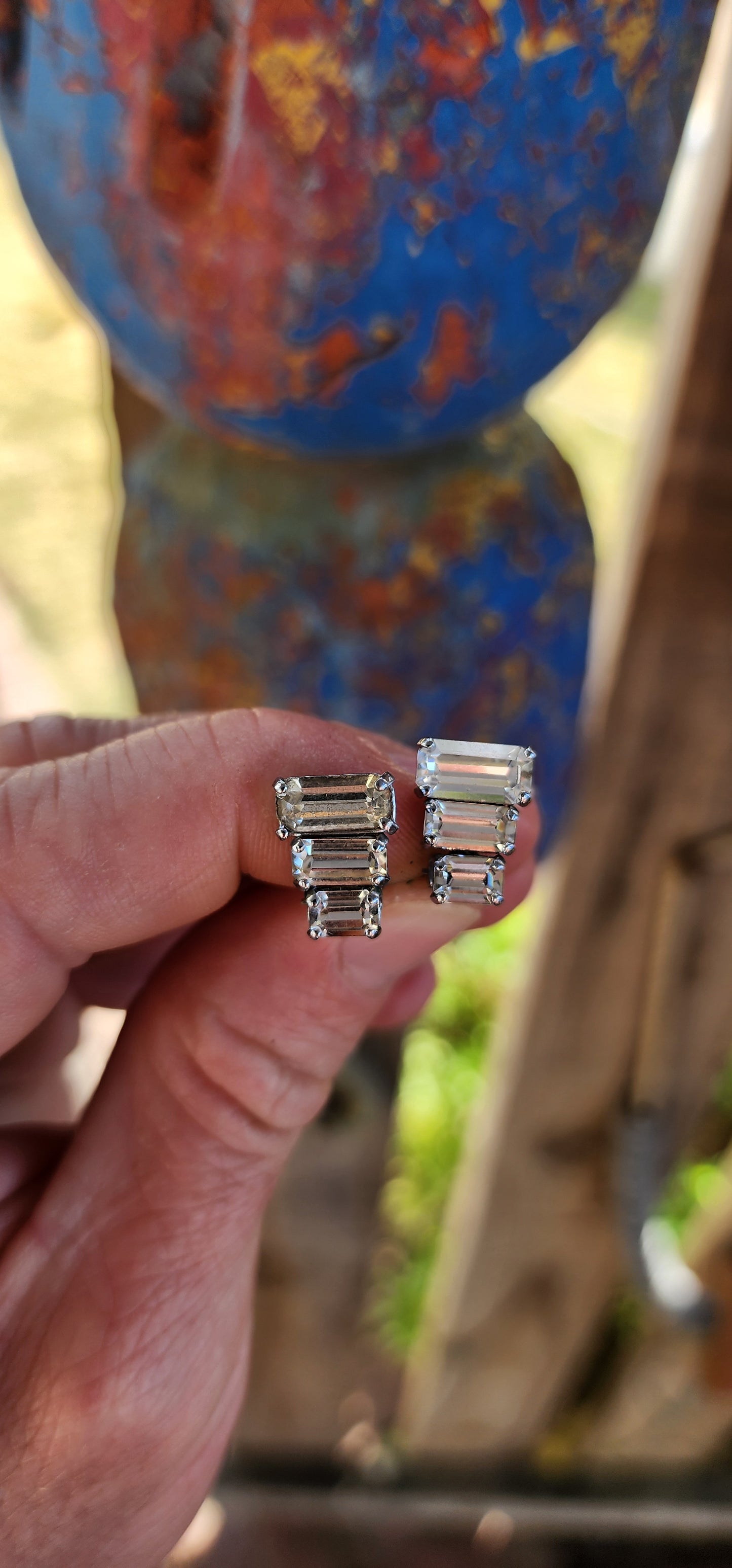 A dazzling lot of six marvelous vintage costume clip-on earring pairs — each one with its own personality, era, and mood. Small in size but BIG on charm, sass, colour and sparkle!