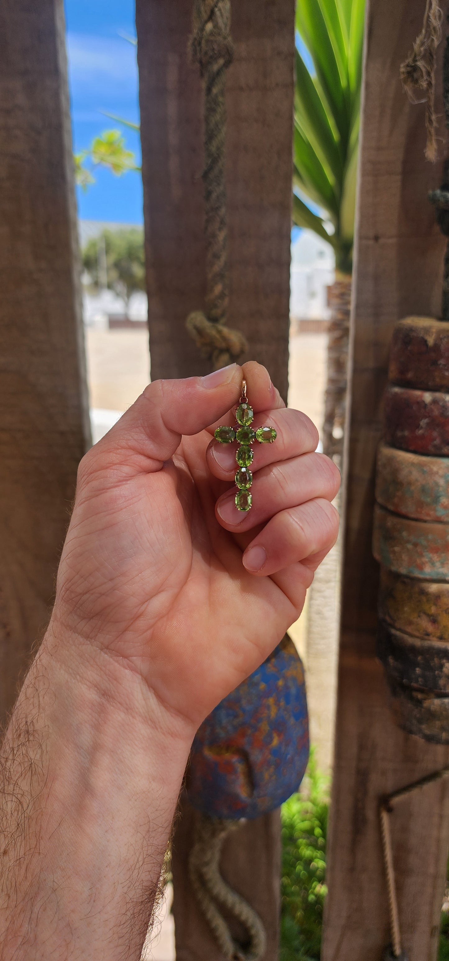 Marvelous Vintage 9ct Rose Gold & Natural Peridot Cross Pendant with Biblical Symbolism & Meaning.