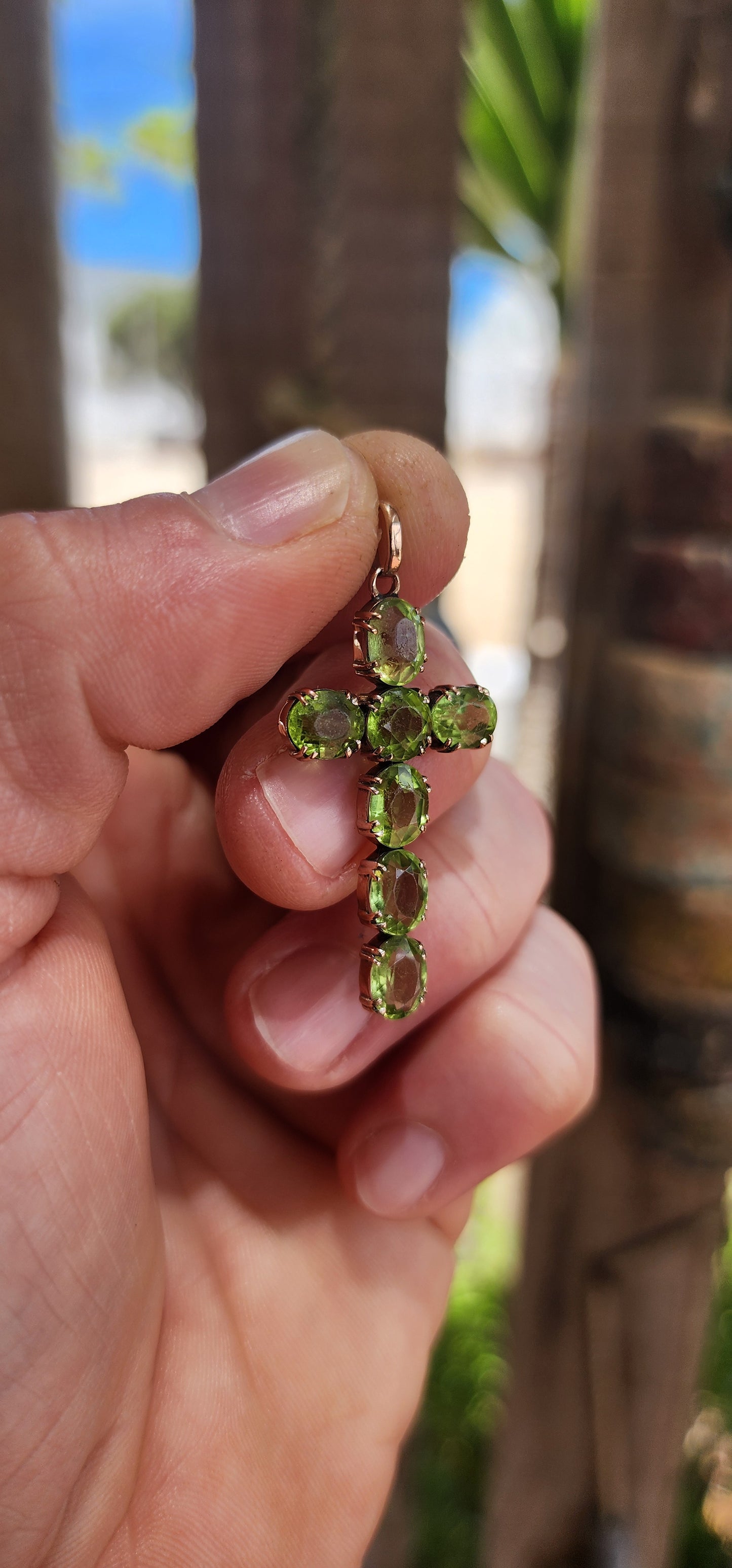 Marvelous Vintage 9ct Rose Gold & Natural Peridot Cross Pendant with Biblical Symbolism & Meaning.