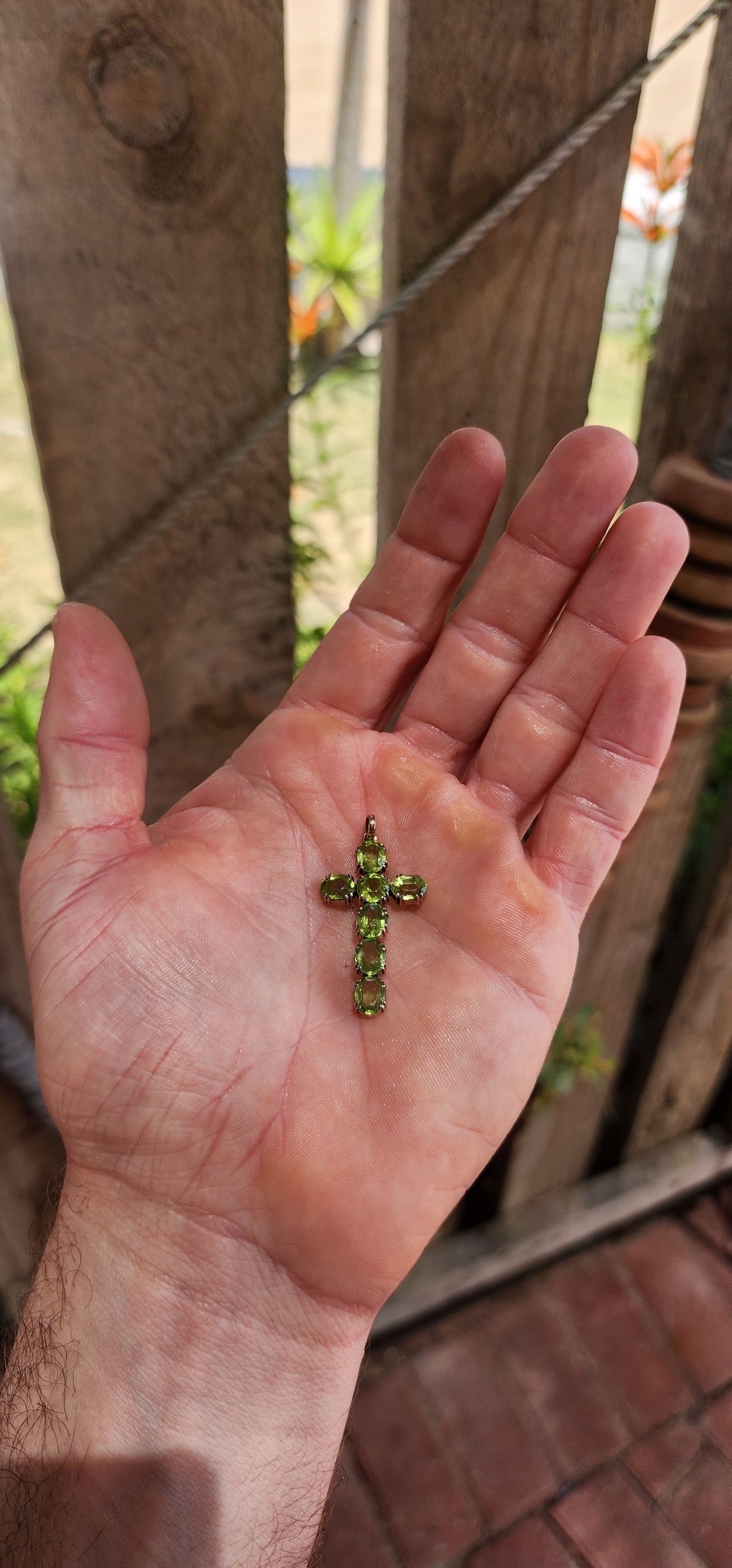 Marvelous Vintage 9ct Rose Gold & Natural Peridot Cross Pendant with Biblical Symbolism & Meaning.