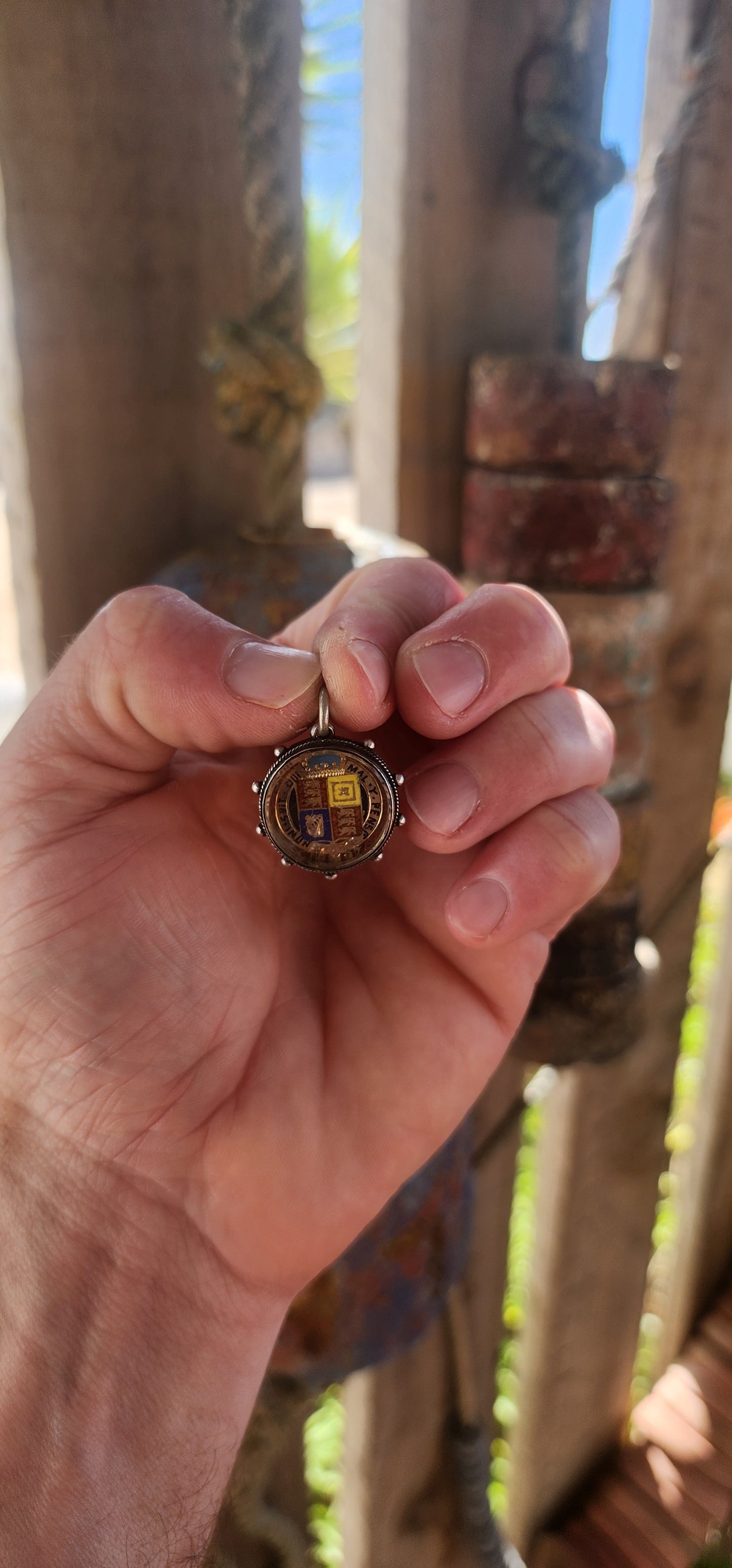 Antique Victorian Era c.1887 Sterling Silver & Enamel Queen Victoria Shilling Fob Pendant.