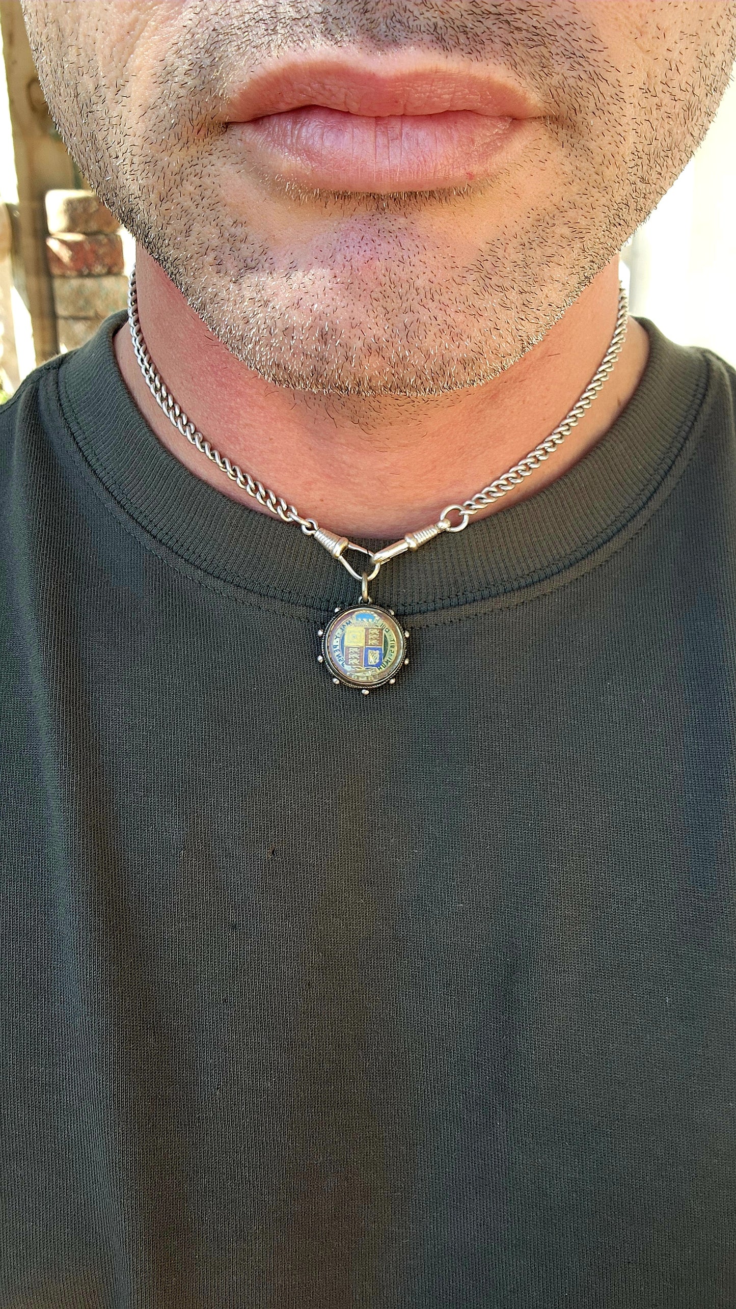 Antique Victorian Era c.1887 Sterling Silver & Enamel Queen Victoria Shilling Fob Pendant.