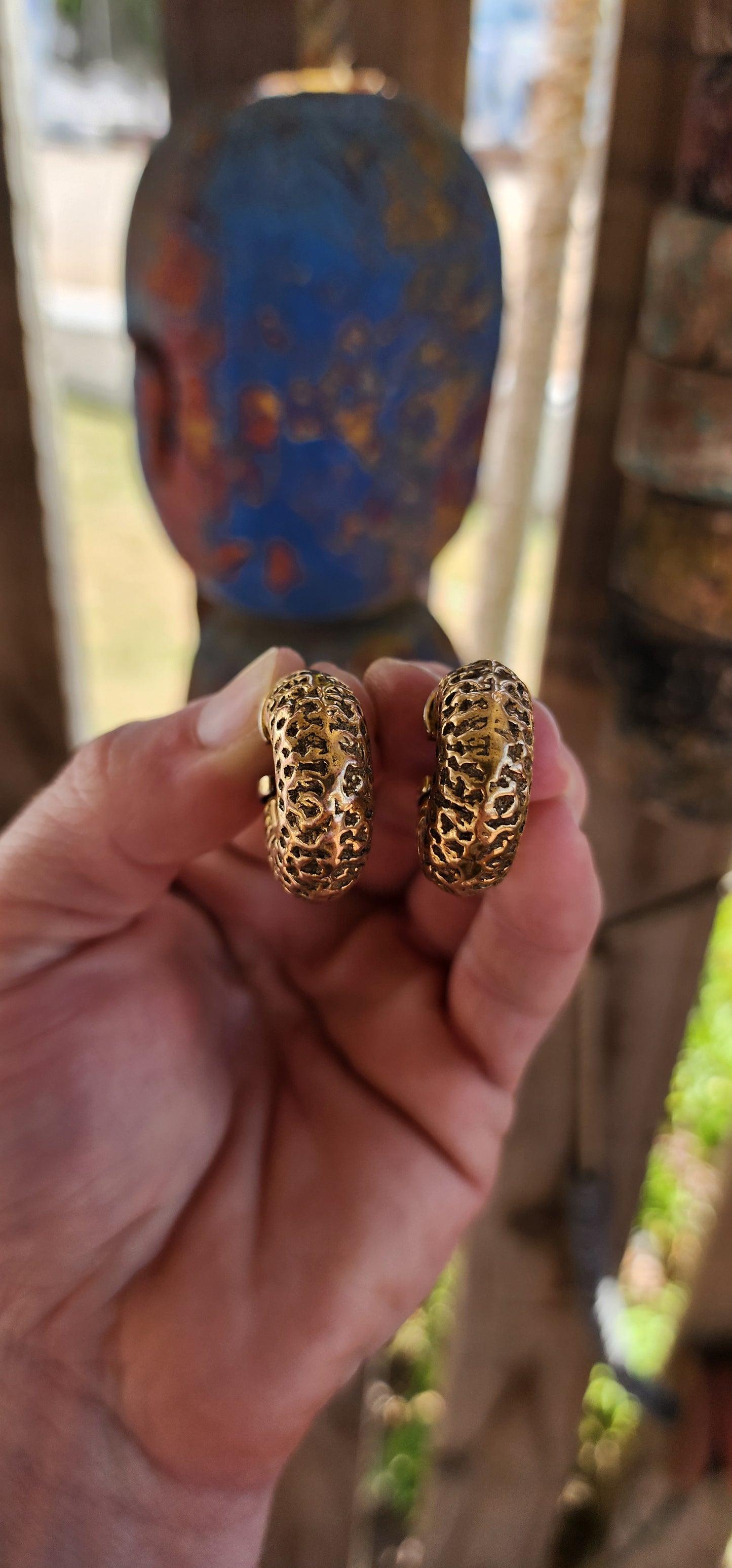 Sensational pair of vintage 1980s designer costume hoop earrings by Une Ligne Paris.
