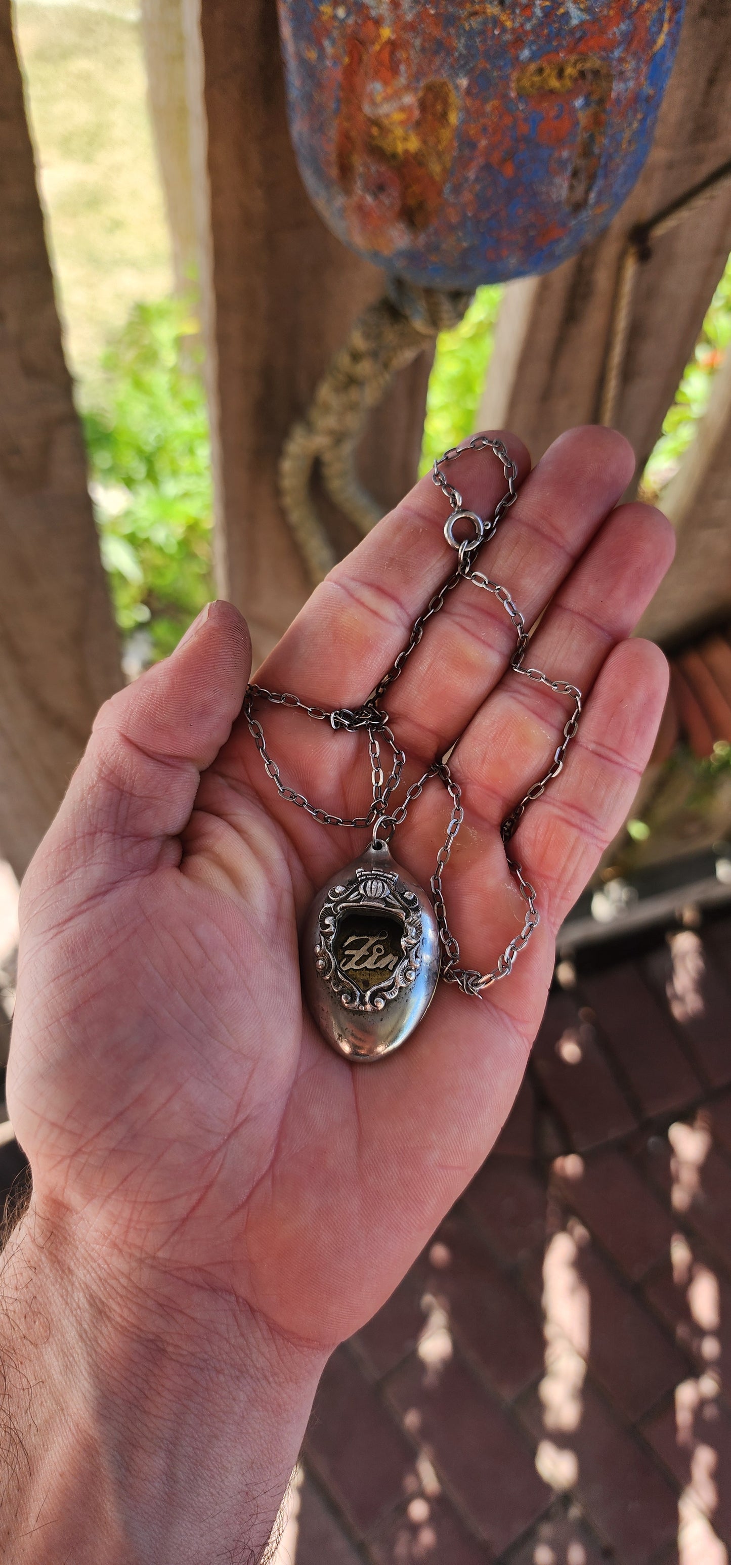 Exceptionally striking recycled spoon pendant by the South African maker Zim.