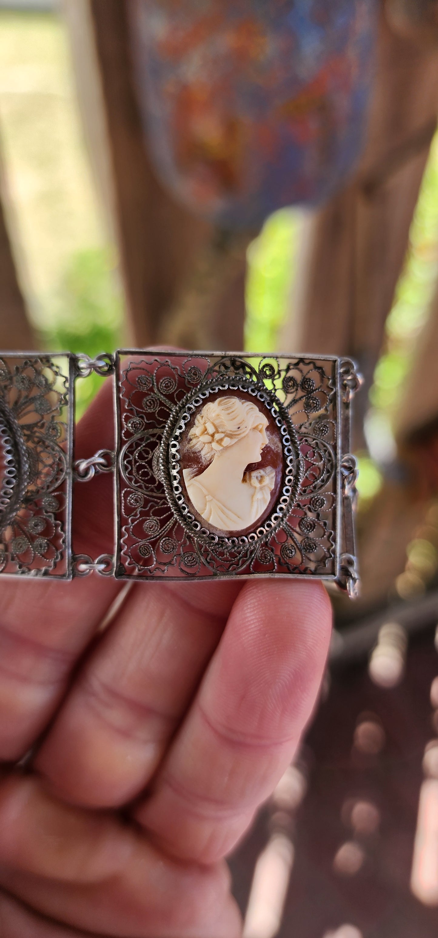 Magnificent and rare vintage Italian made 1940's 800 silver and cameo panel bracelet.
