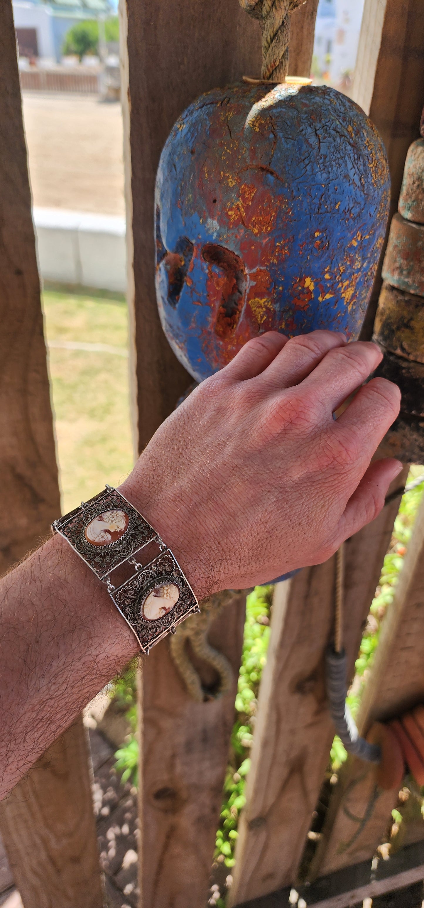 Magnificent and rare vintage Italian made 1940's 800 silver and cameo panel bracelet.