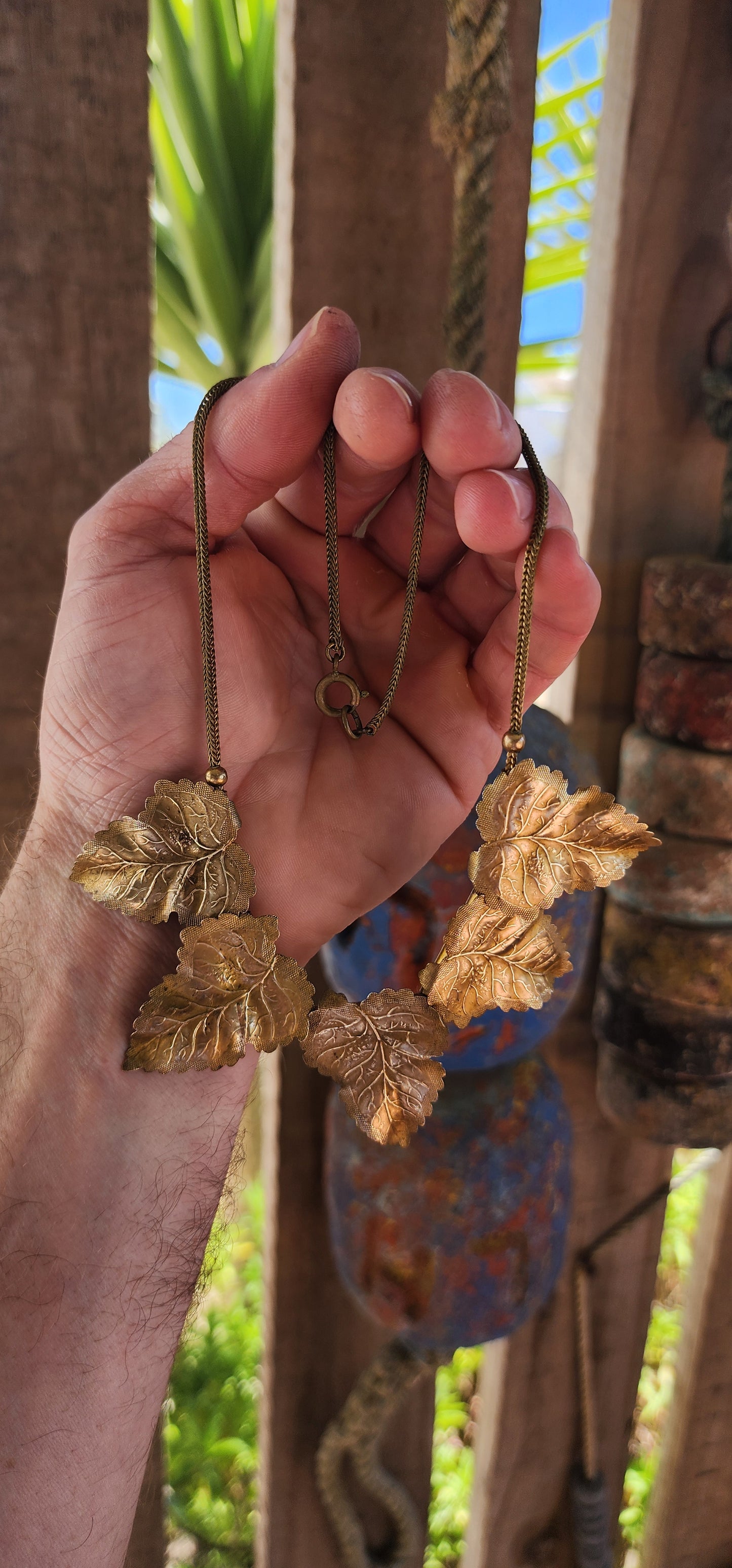 Steeped in late–19th century romance and draped in the organic beauty that defined the Art Nouveau spirit, this marvelous Antique Victorian / Art Nouveau era necklace (circa 1890s) is a treasure out of a painterly vineyard scene.