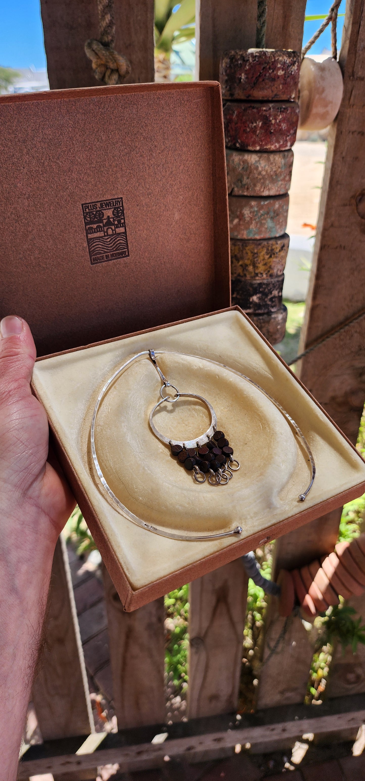 An exceptional museum-worthy find and a true jewel of Nordic modernism. This boxed modernist sterling silver necklace was designed by Anna-Greta Eker for the legendary Norway Designs Plus Studios, circa 1965.