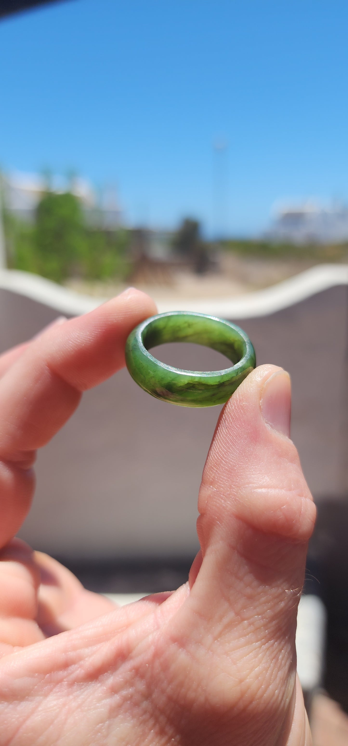 This vintage, chunky solidly carved nephrite spinach jade ring is a true talisman piece — powerful in presence yet wonderfully organic in feel.