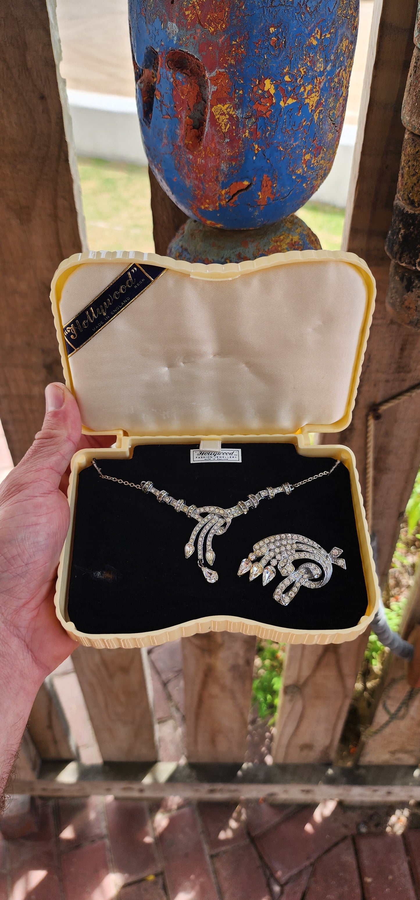 An exceptionally rare and utterly glamorous vintage 1940s Art Deco designer costume jewellery set by Hollywood Jewelry.
