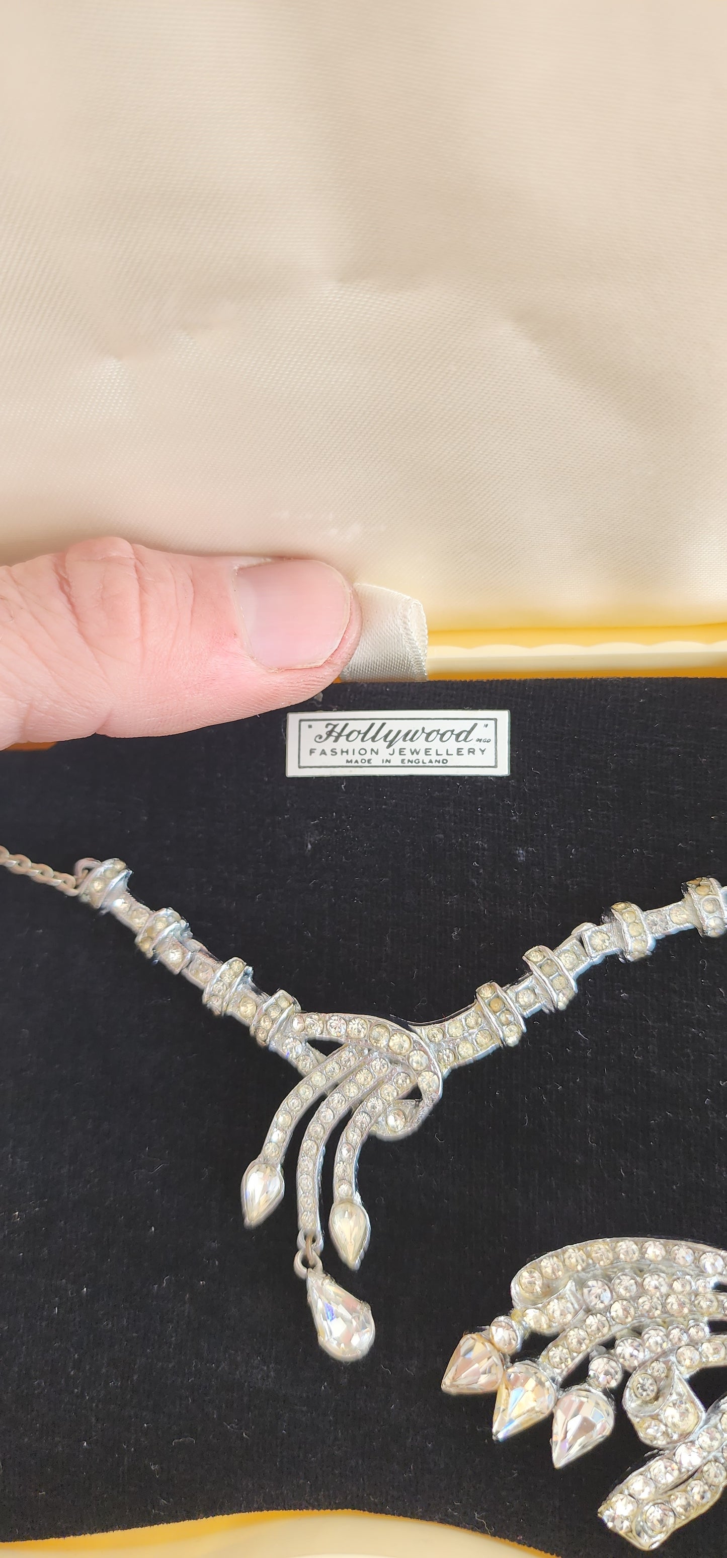 An exceptionally rare and utterly glamorous vintage 1940s Art Deco designer costume jewellery set by Hollywood Jewelry.