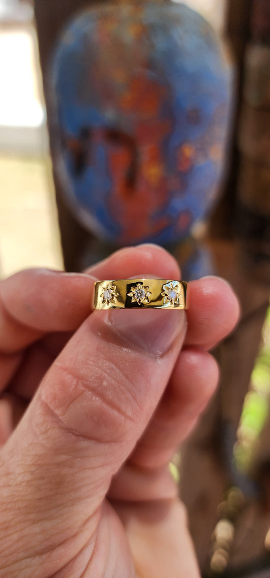 Marvelous Unisex Sterling Silver and White Diamonds Gypsy Ring.