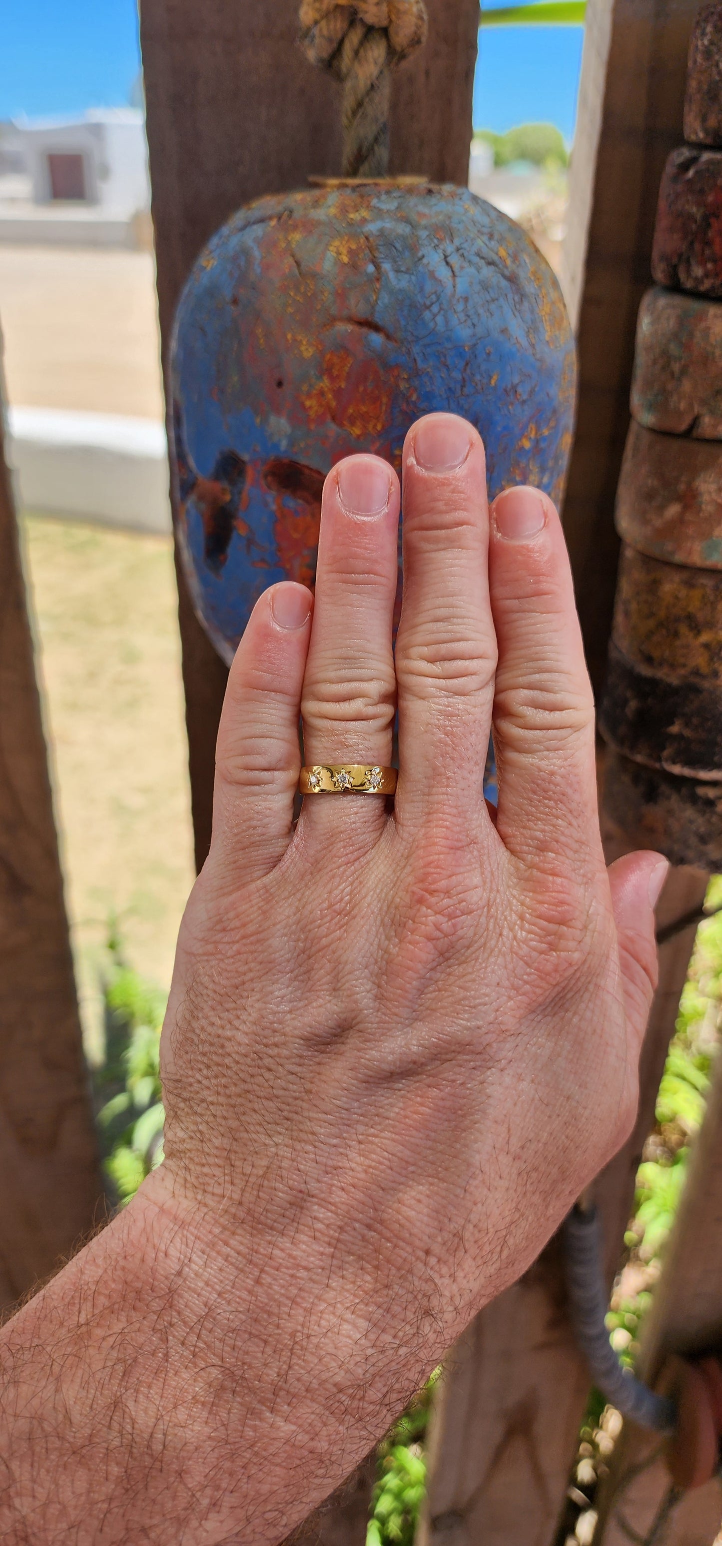 Marvelous Unisex Sterling Silver and White Diamonds Gypsy Ring.