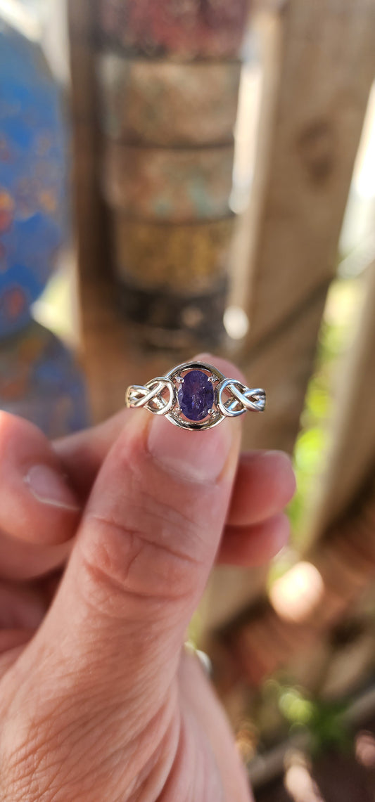 Romantic Sterling Silver & Tanzanite Infinity Love Knot Ring.