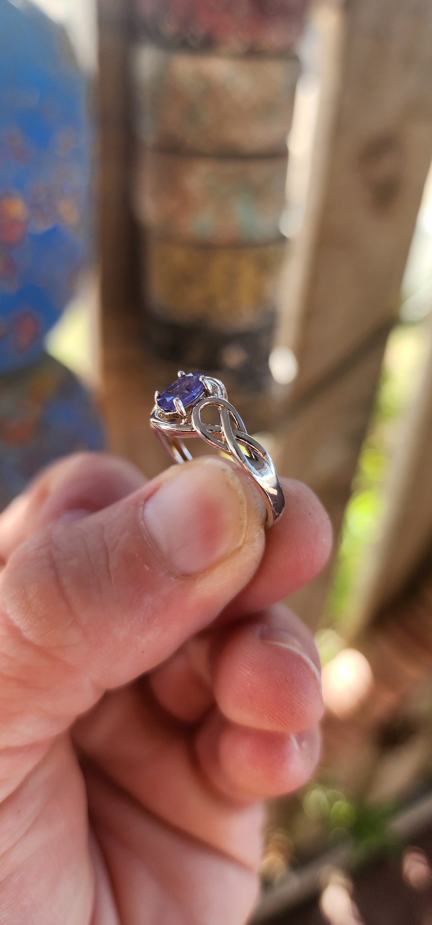 Romantic Sterling Silver & Tanzanite Infinity Love Knot Ring.