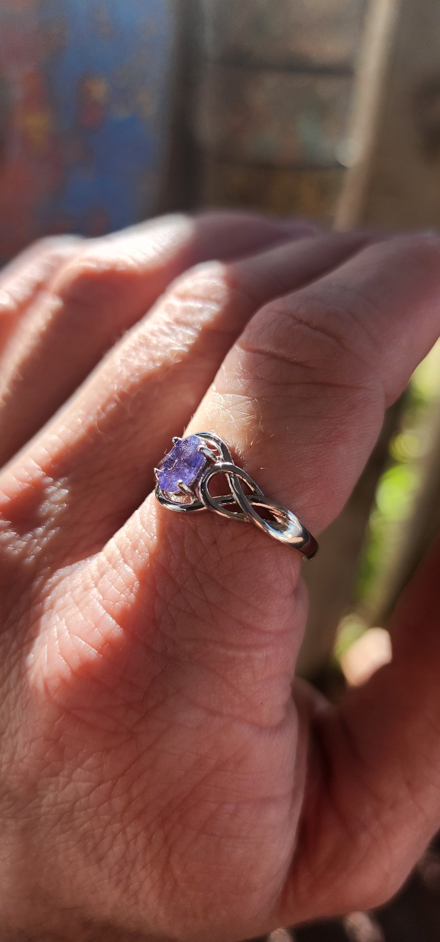 Romantic Sterling Silver & Tanzanite Infinity Love Knot Ring.