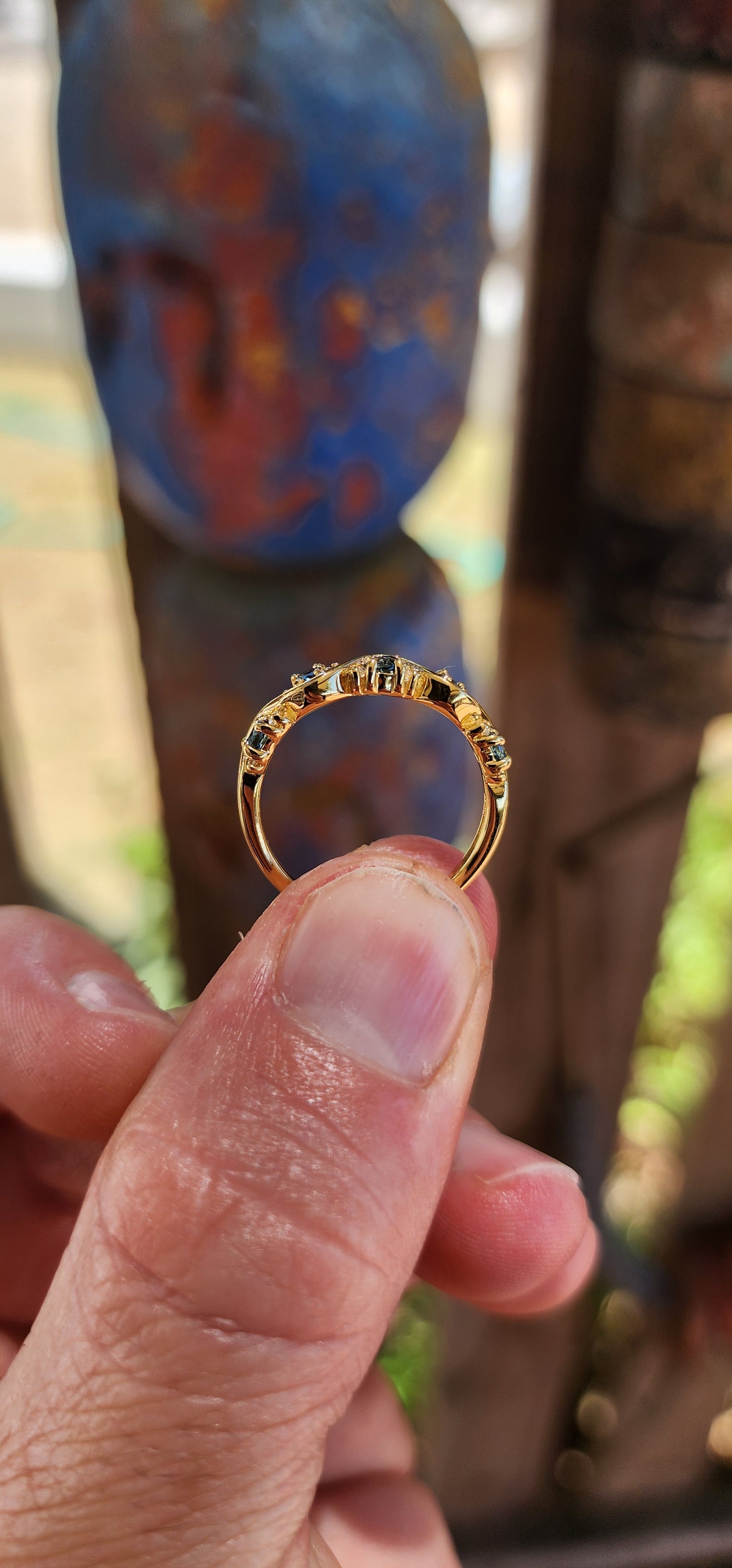 London Blue Topaz "Wave" Half Eternity Stacking ring.
