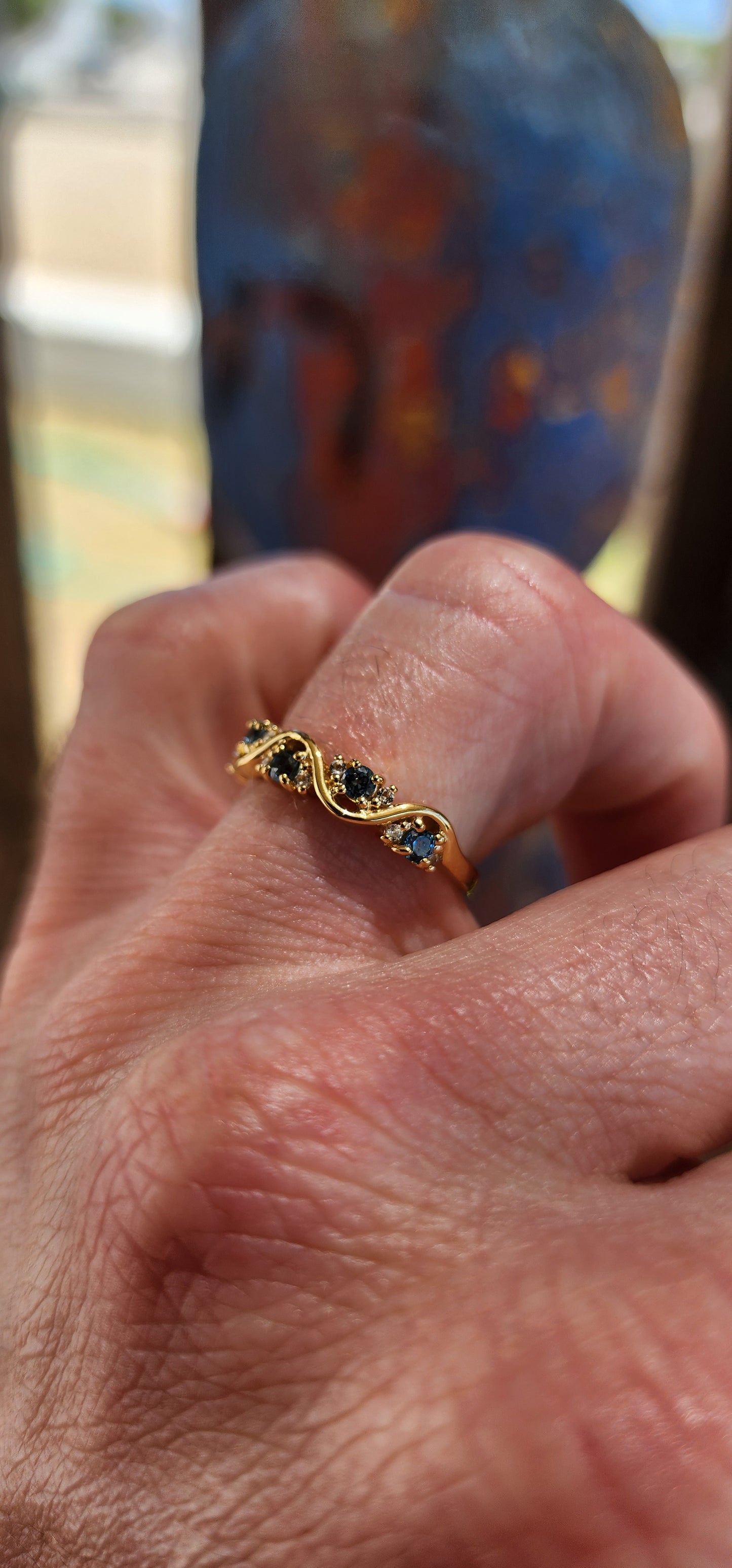 London Blue Topaz "Wave" Half Eternity Stacking ring.