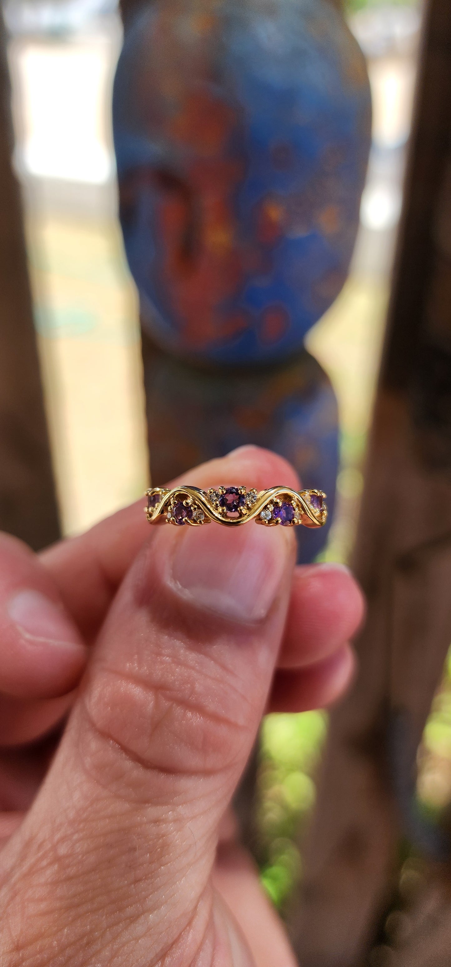Amethyst "Wave" Half Eternity Stacking ring.